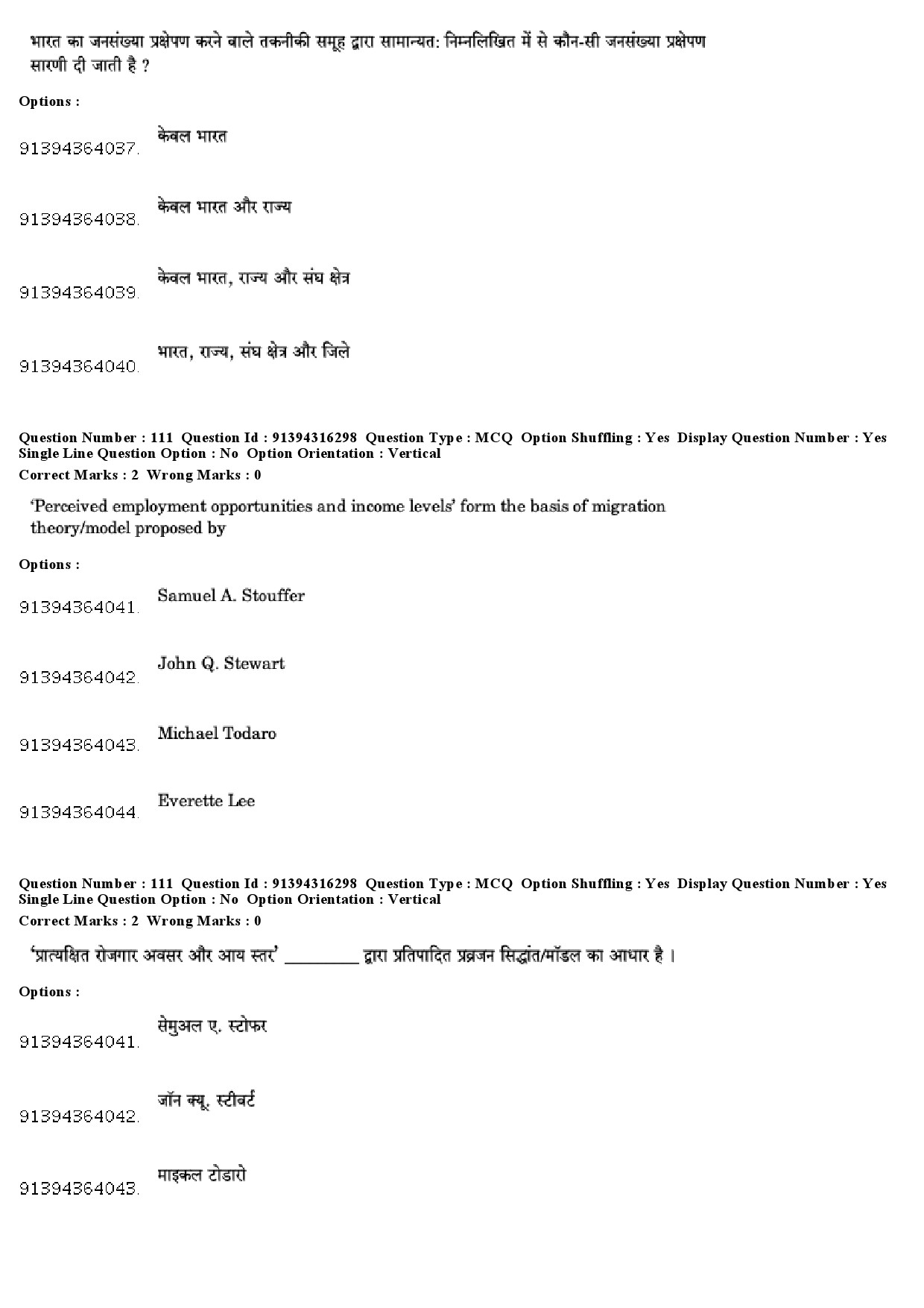 UGC NET Population Studies Question Paper December 2018 94