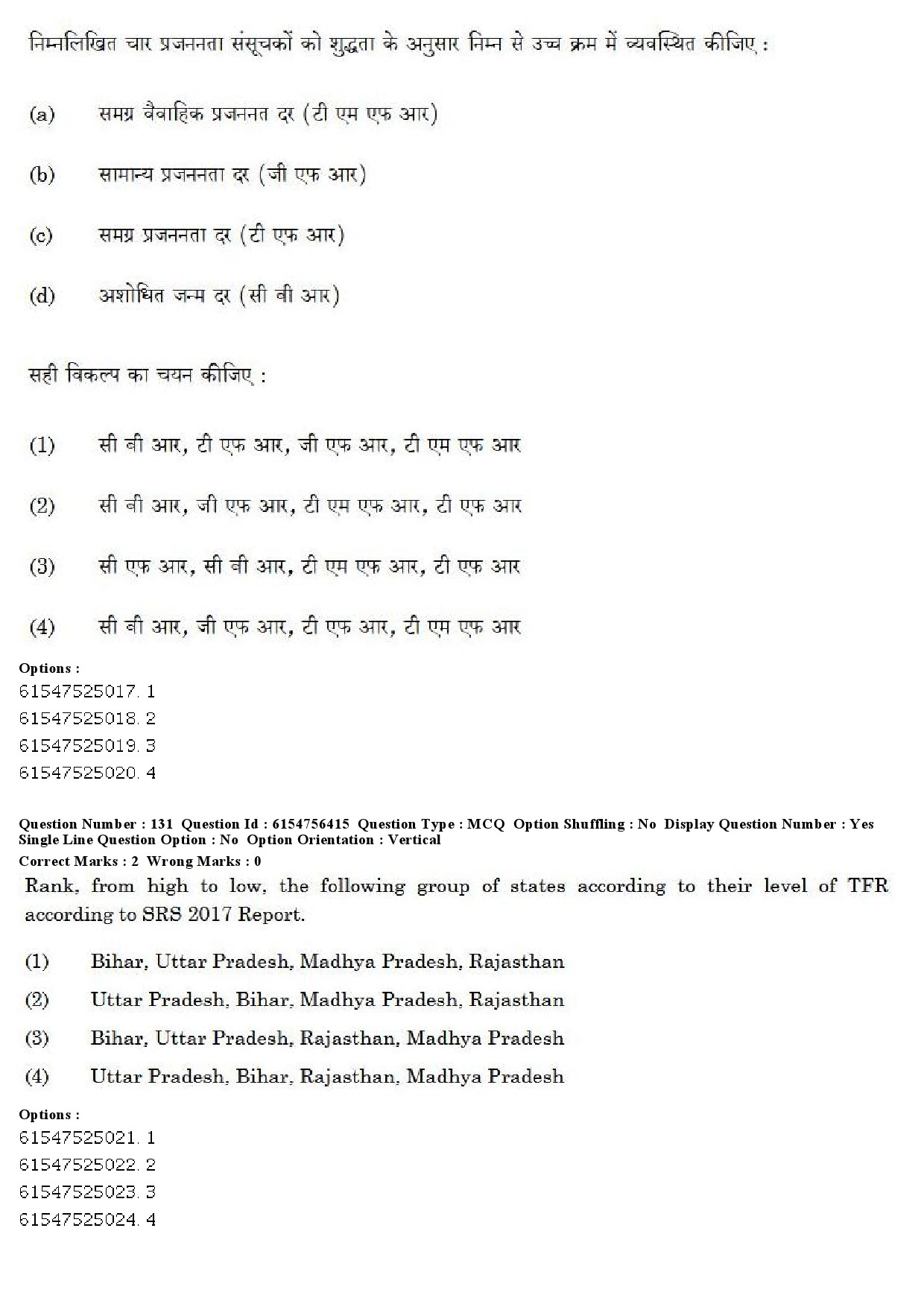 UGC NET Population Studies Question Paper December 2019 132