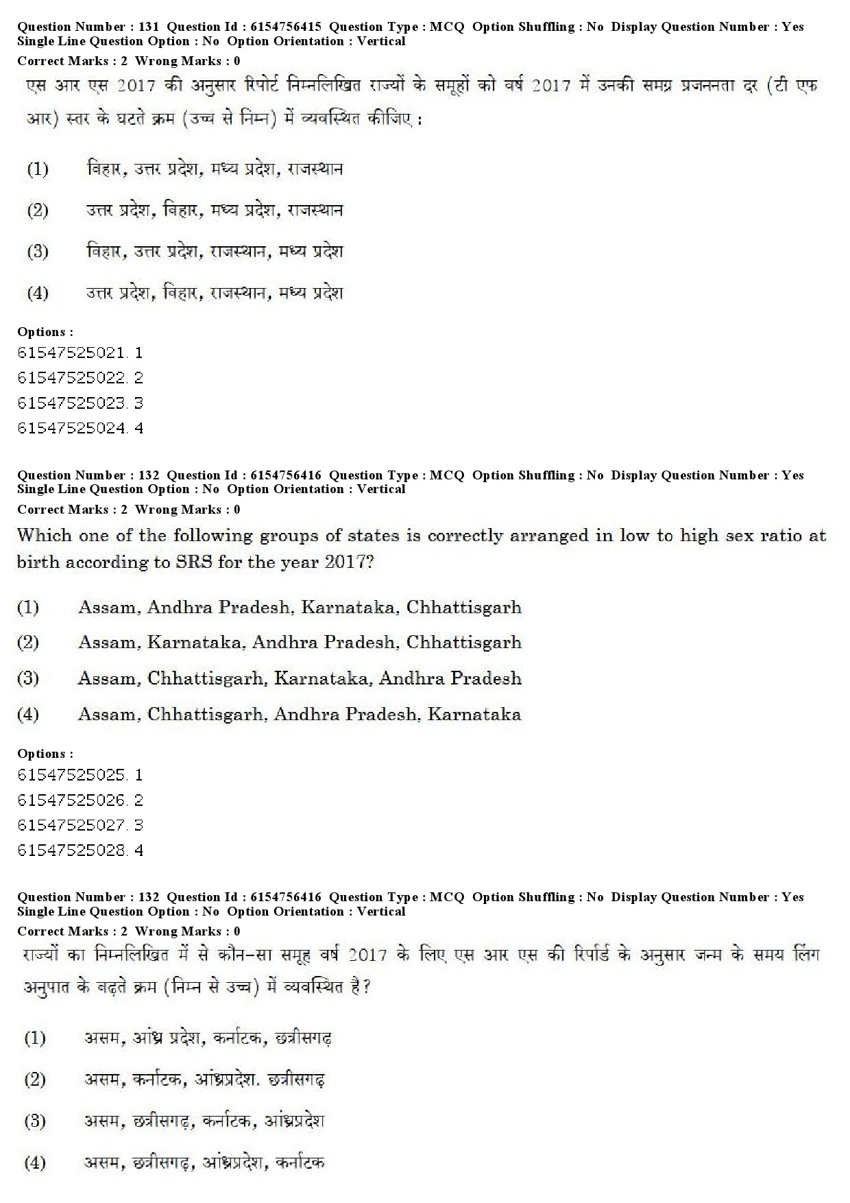 UGC NET Population Studies Question Paper December 2019 133