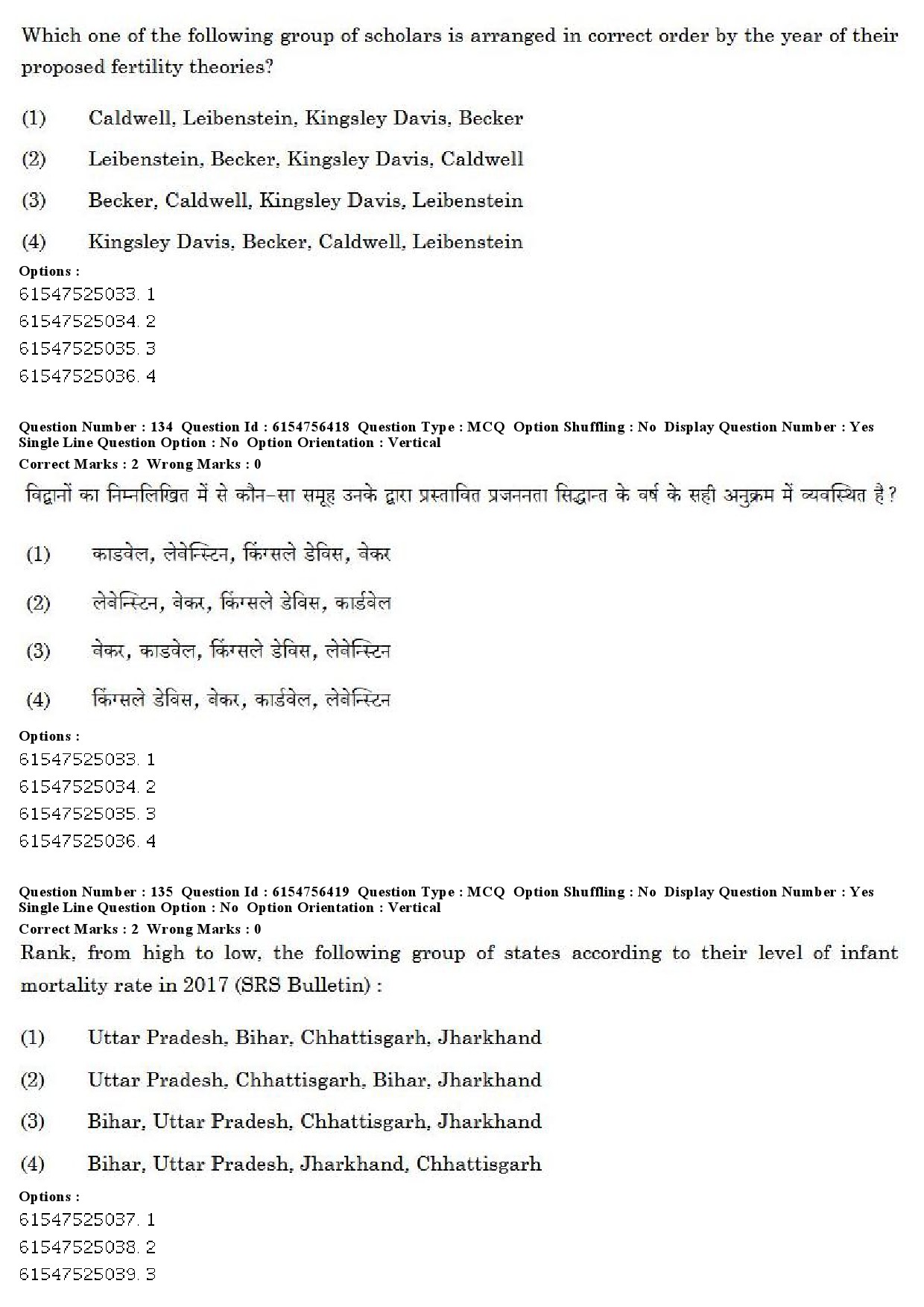 UGC NET Population Studies Question Paper December 2019 135