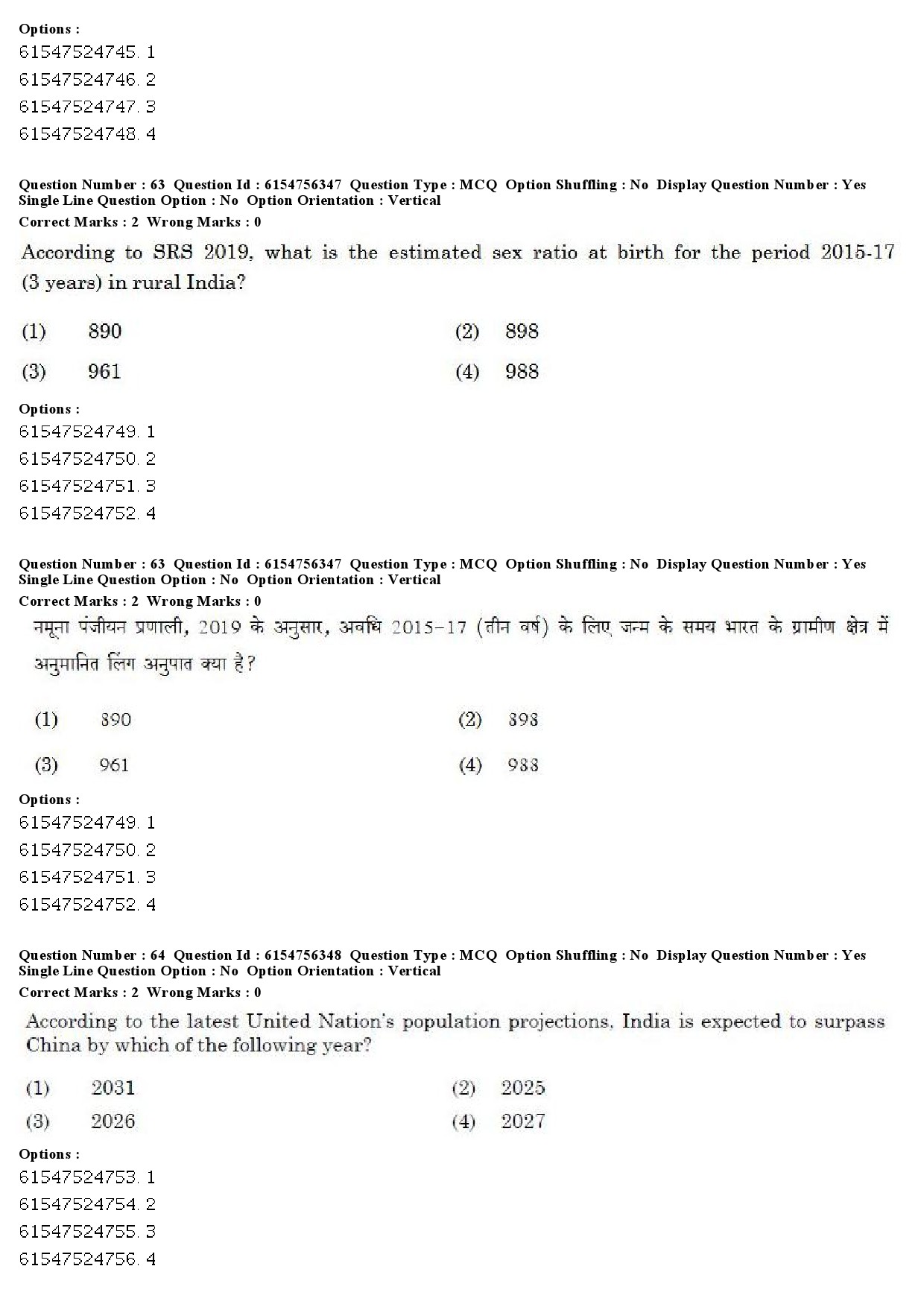 UGC NET Population Studies Question Paper December 2019 54