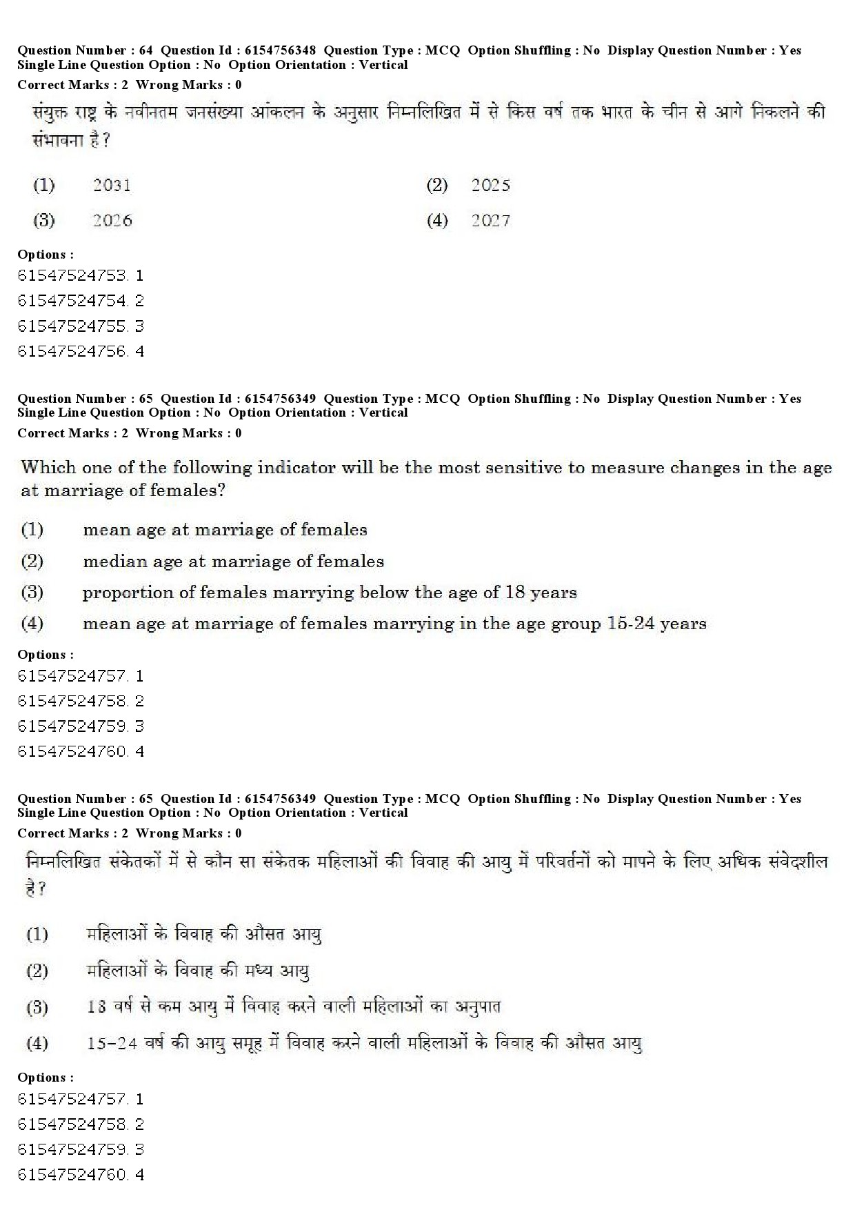 UGC NET Population Studies Question Paper December 2019 55