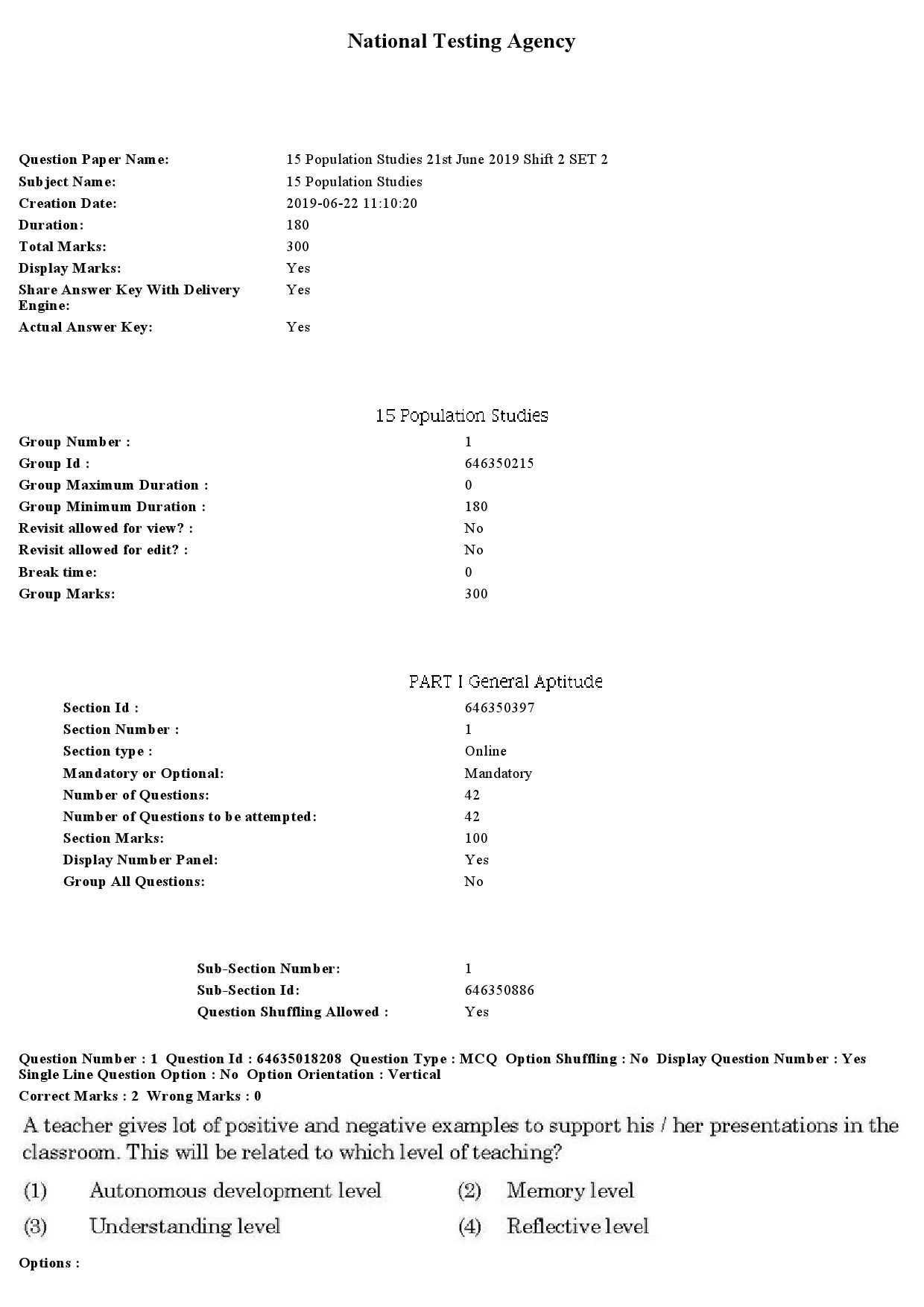 UGC NET Population Studies Question Paper June 2019 1