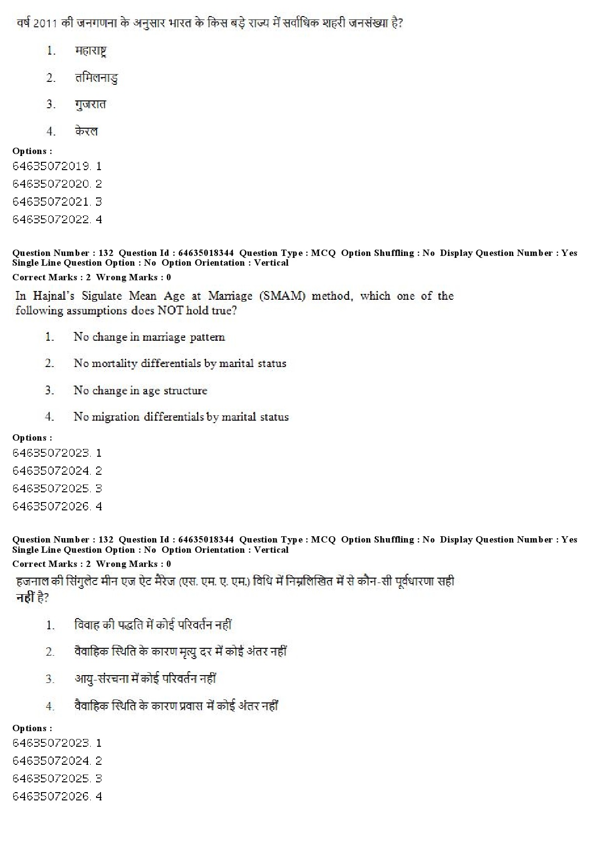 UGC NET Population Studies Question Paper June 2019 113