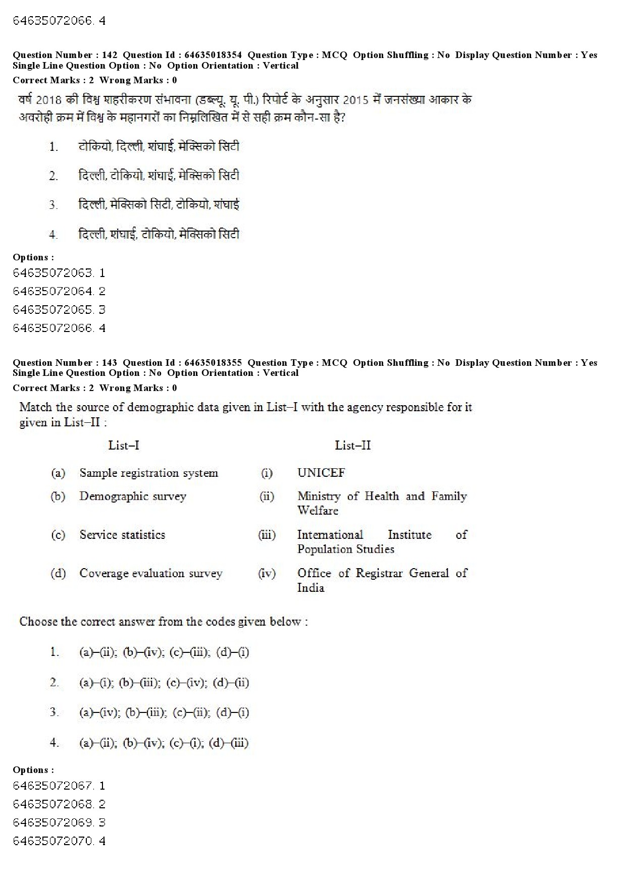 UGC NET Population Studies Question Paper June 2019 124