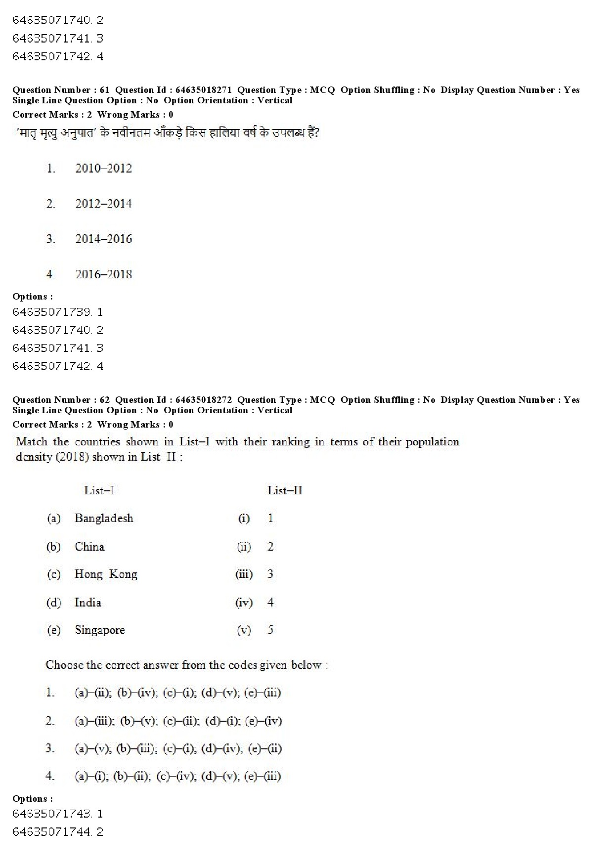 UGC NET Population Studies Question Paper June 2019 50