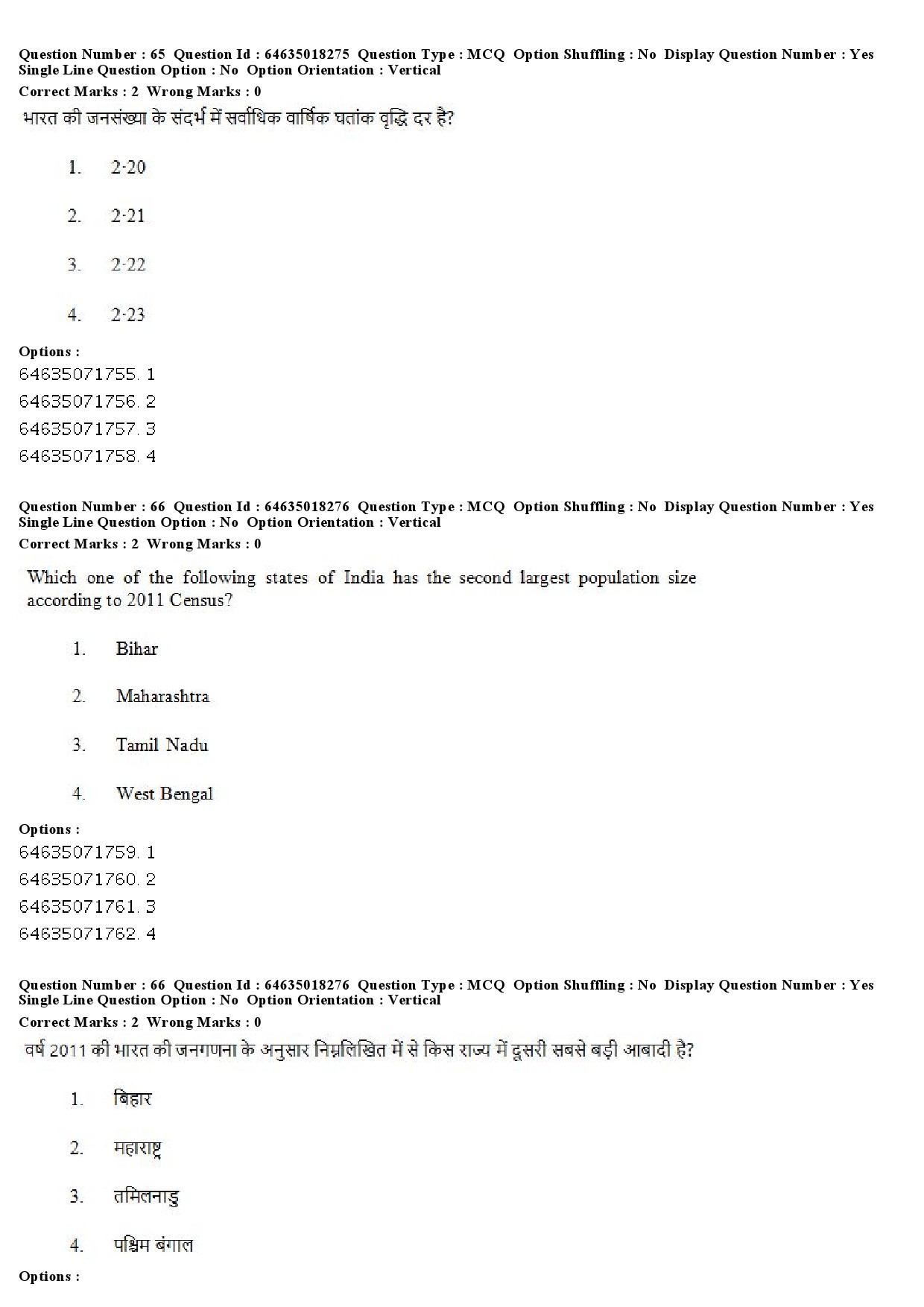 UGC NET Population Studies Question Paper June 2019 54