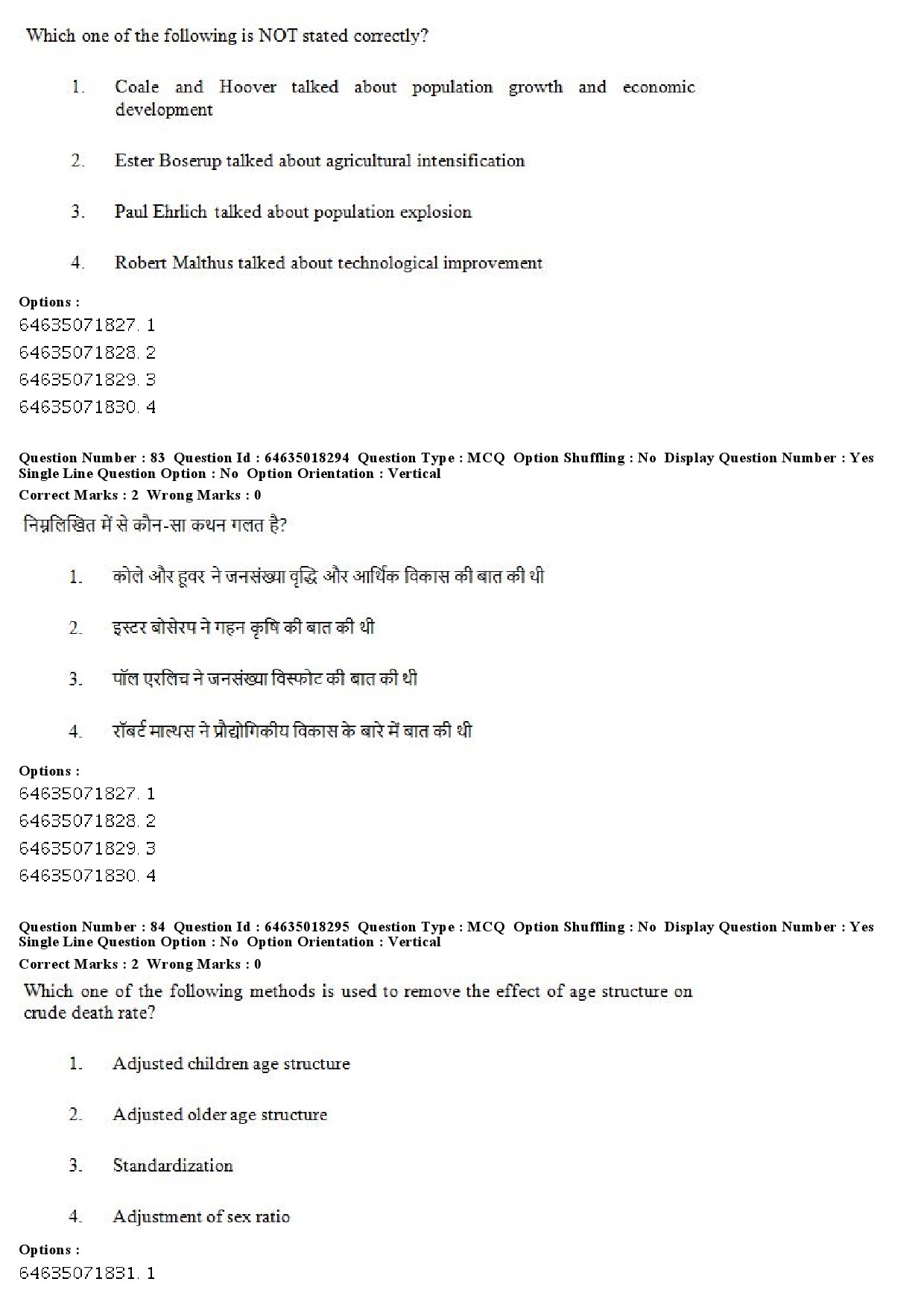 UGC NET Population Studies Question Paper June 2019 70