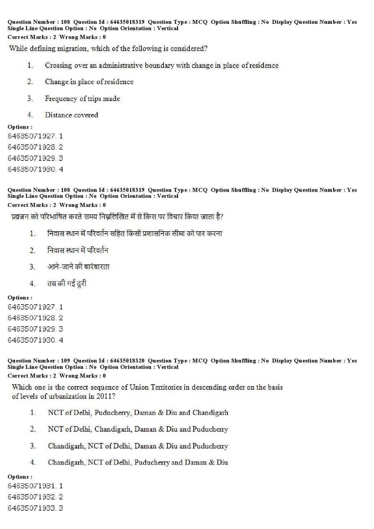 UGC NET Population Studies Question Paper June 2019 92