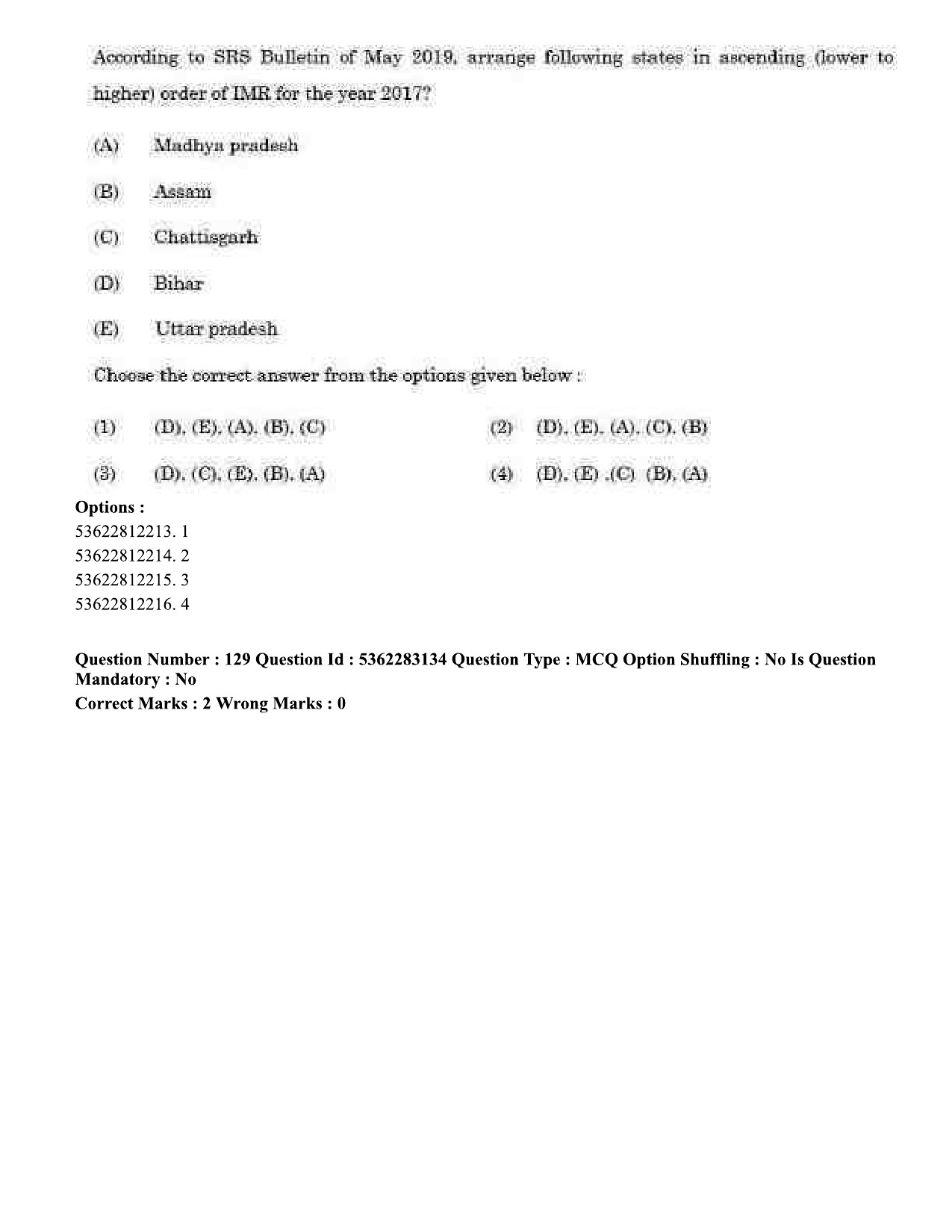 UGC NET Population Studies Question Paper September 2020 140