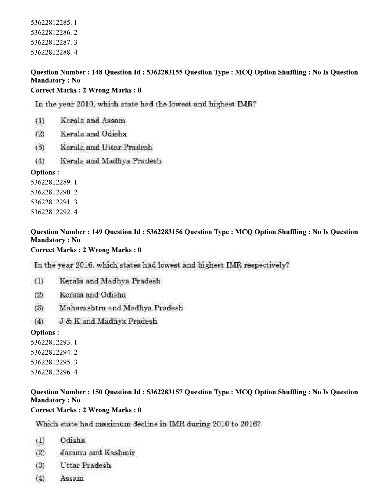 UGC NET Population Studies Question Paper September 2020 166