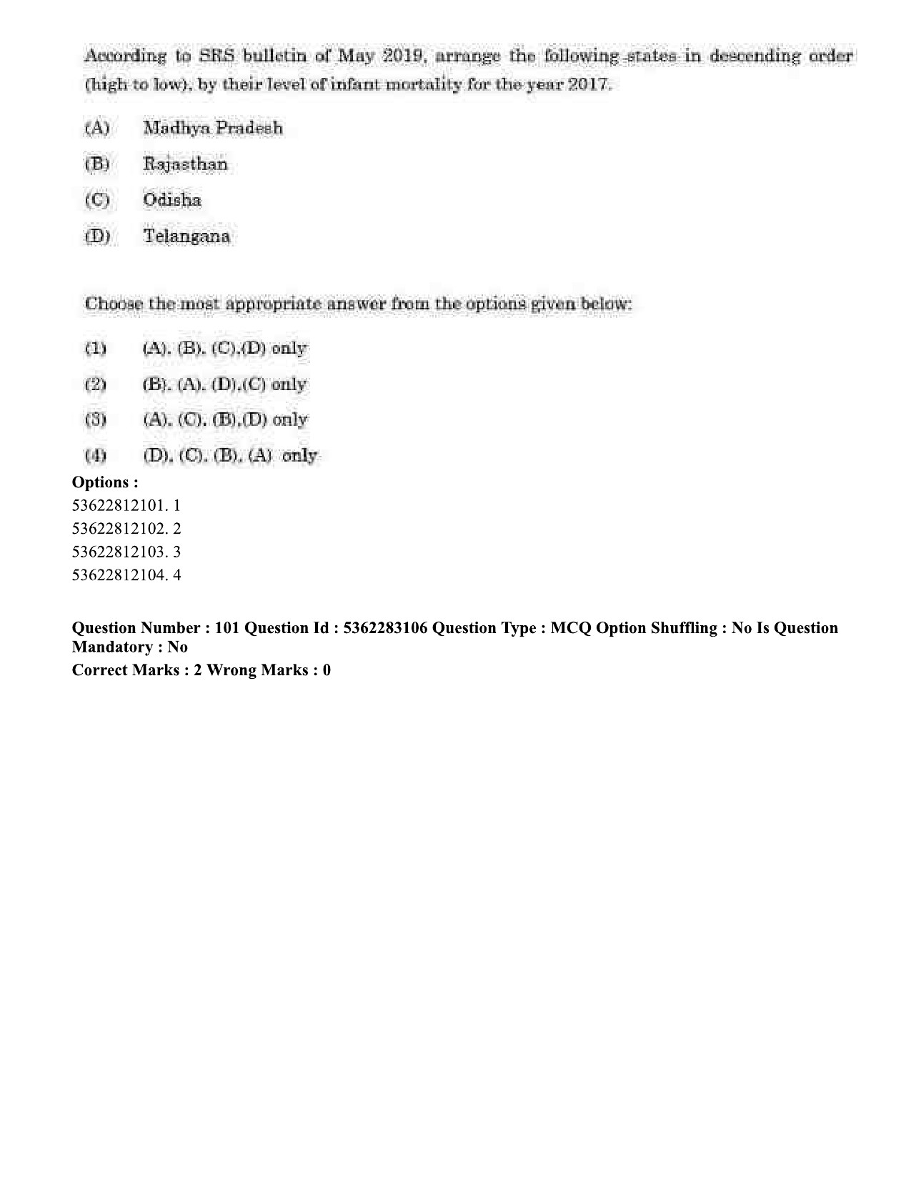 UGC NET Population Studies Question Paper September 2020 90