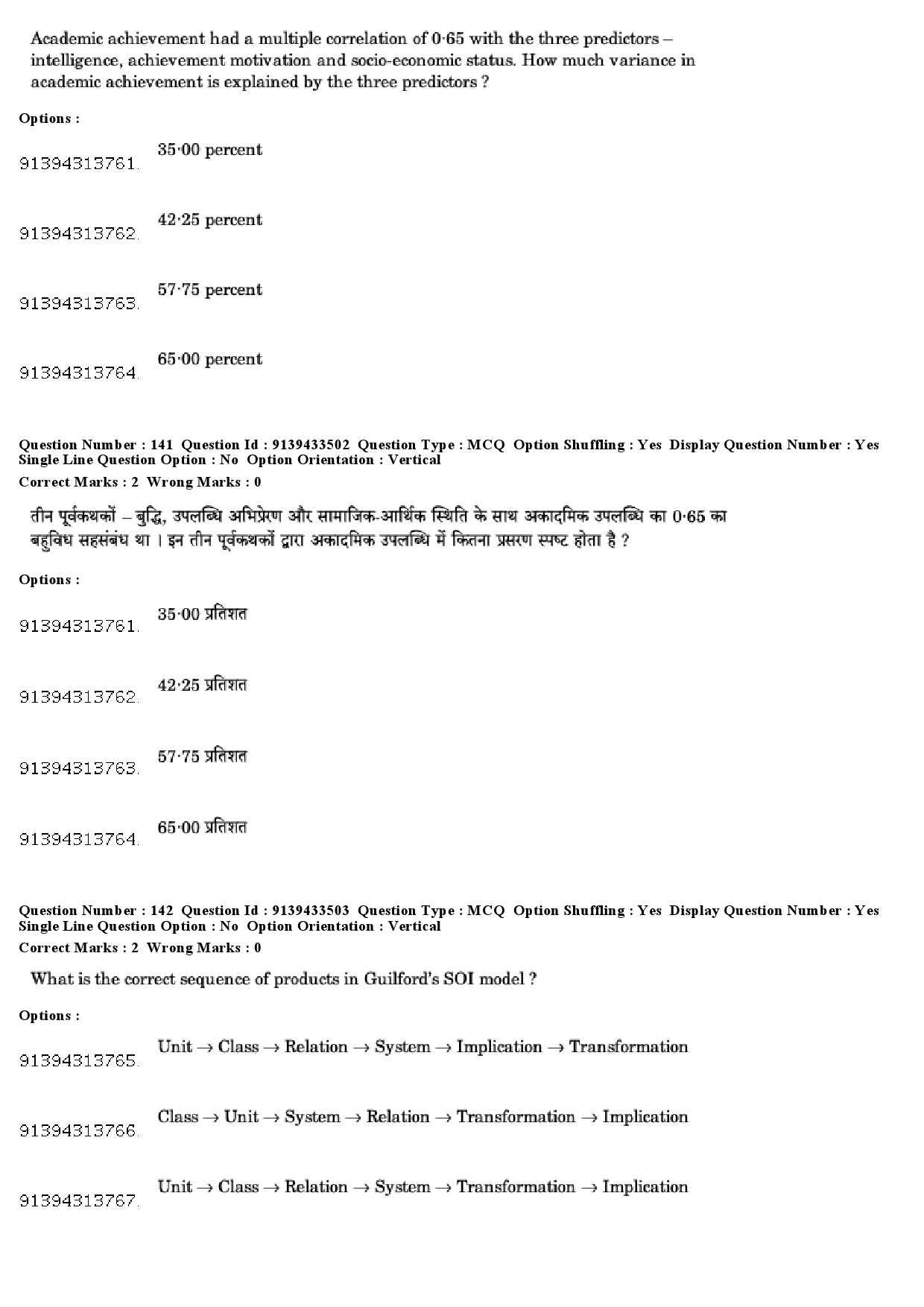 UGC NET Psychology Question Paper December 2018 136