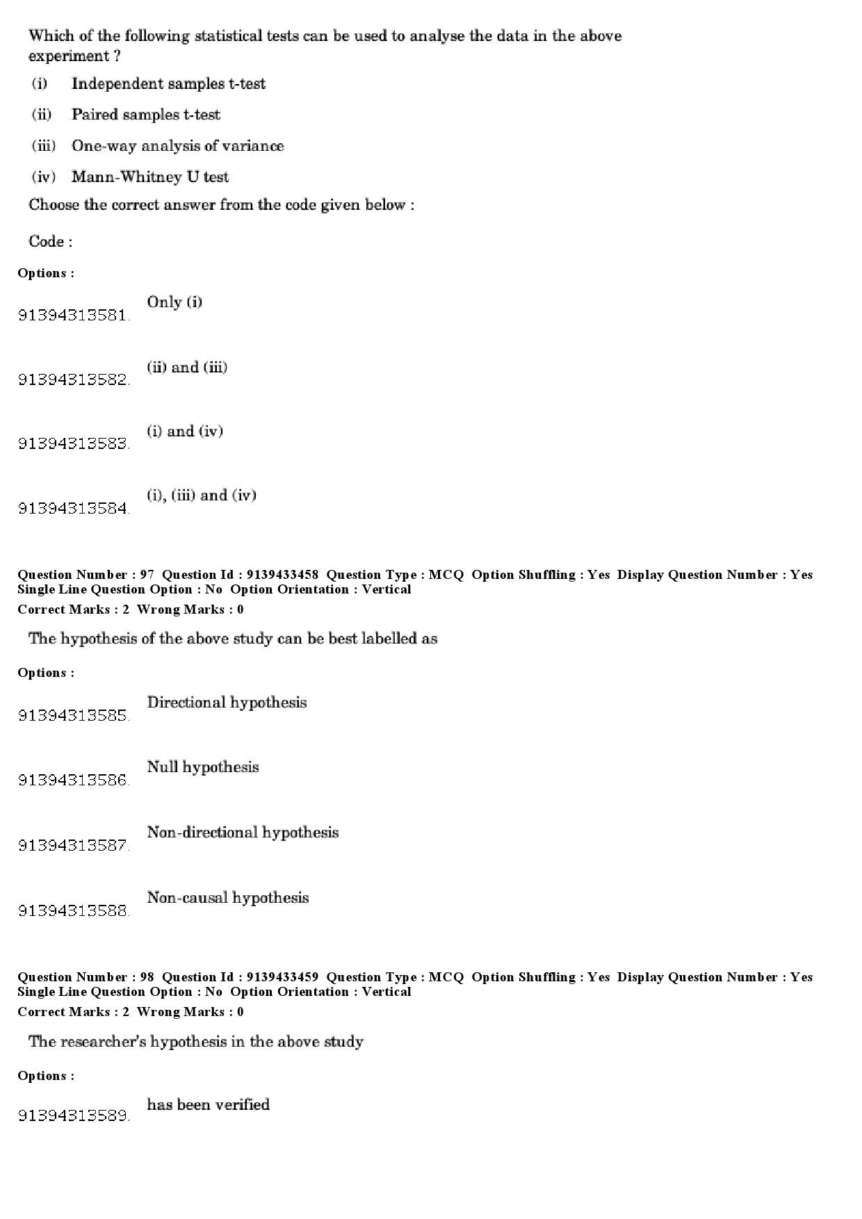 UGC NET Psychology Question Paper December 2018 94