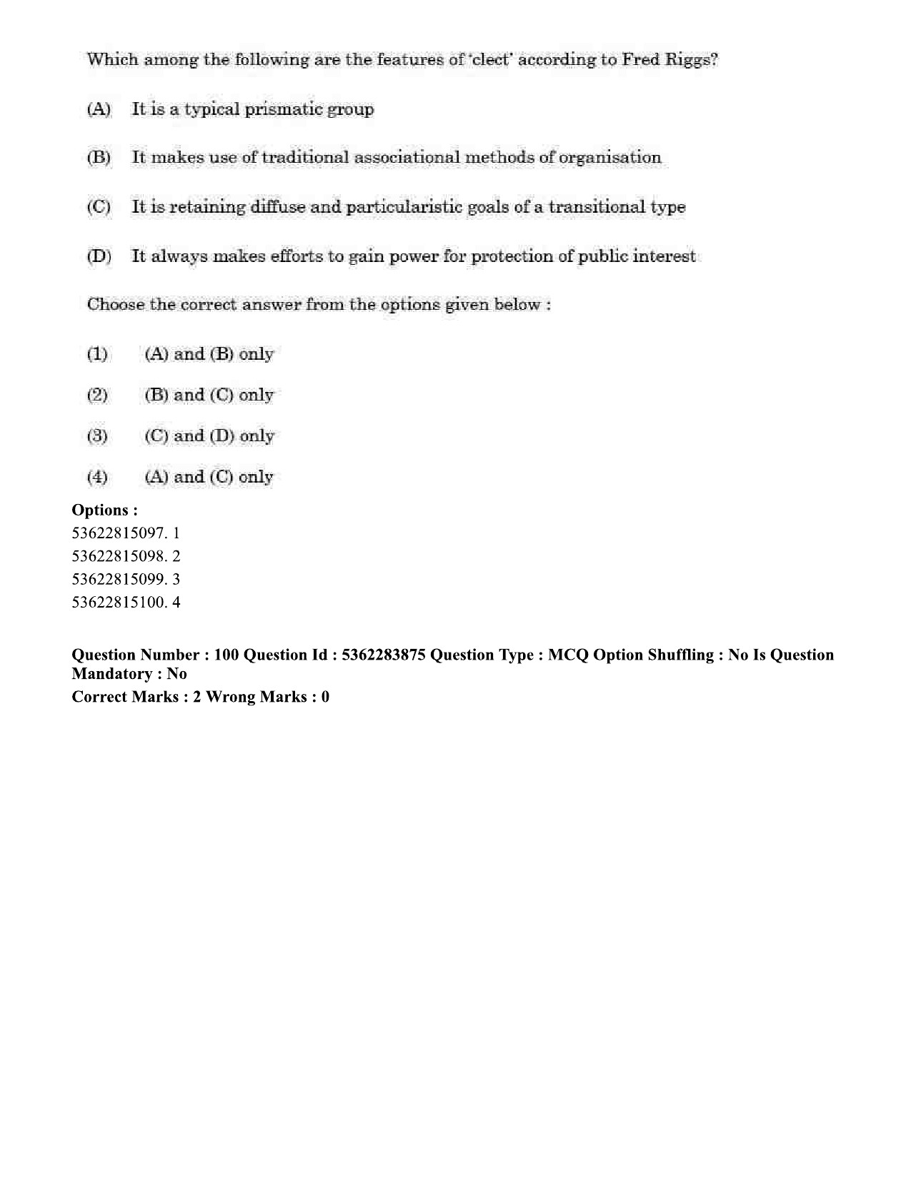 UGC NET Public Administration Question Paper September 2020 100