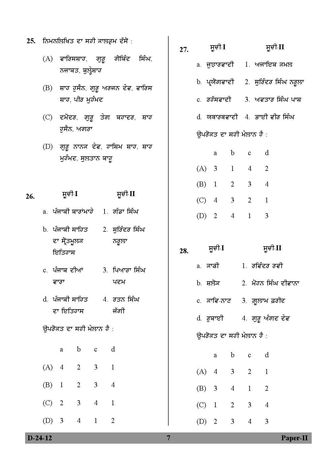 UGC NET Punjabi Question Paper II December 2012 7