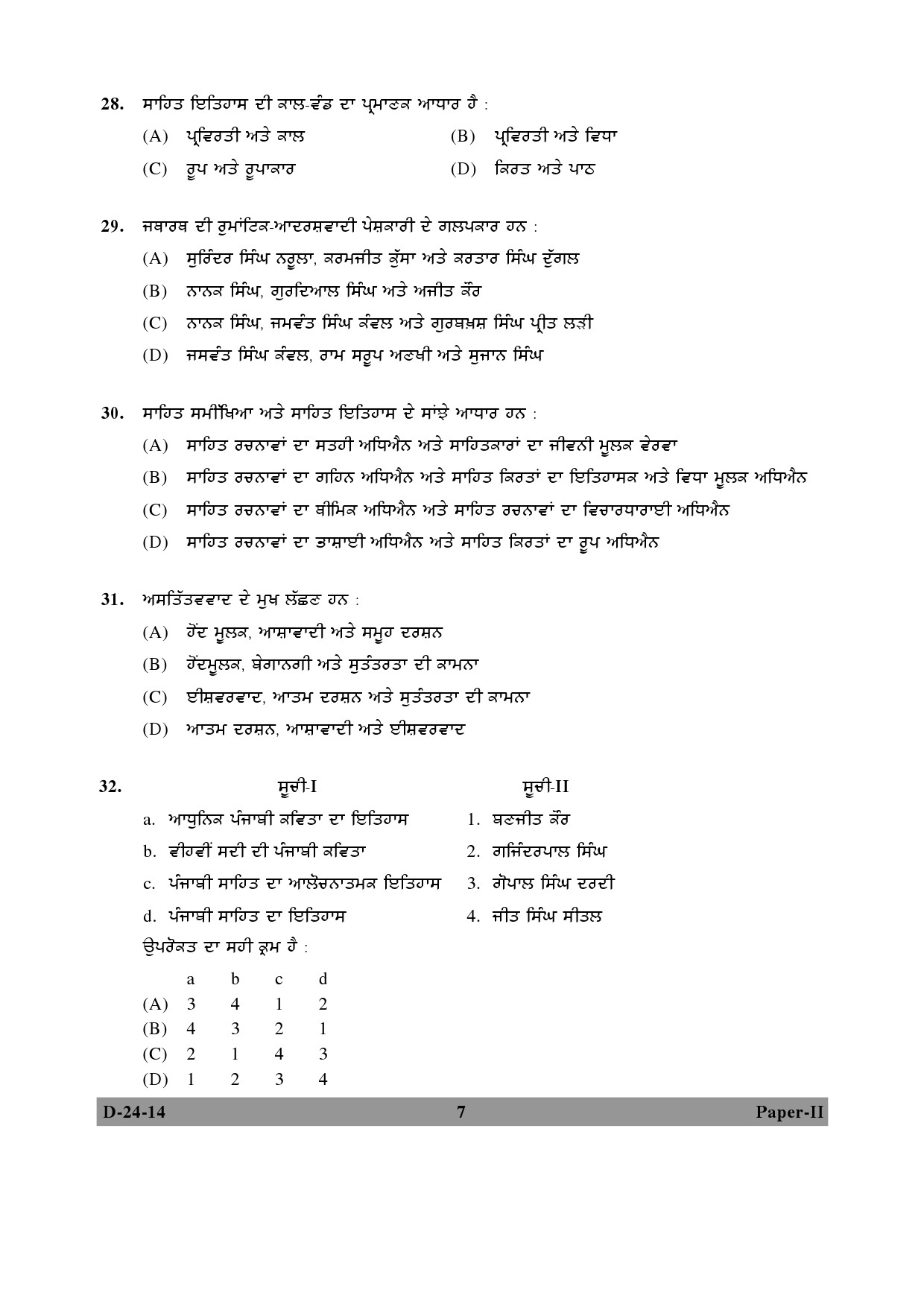 UGC NET Punjabi Question Paper II December 2014 7