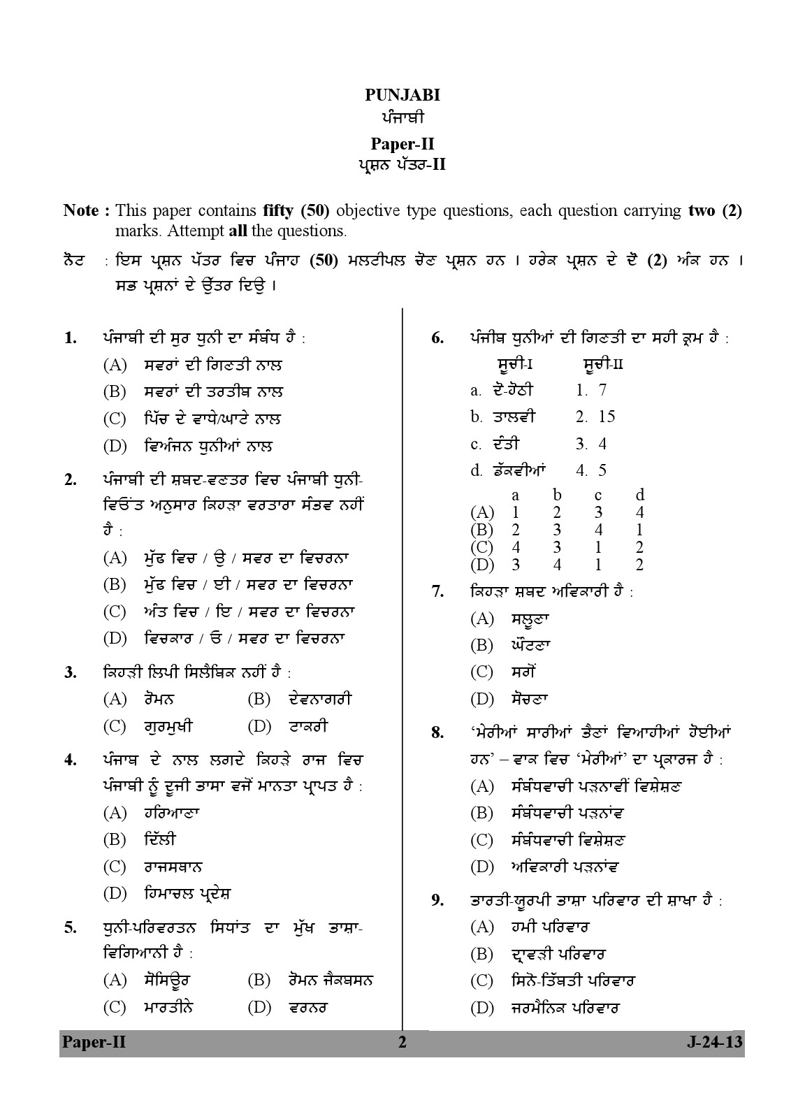 UGC NET Punjabi Question Paper II Exam 2 June 2013 2