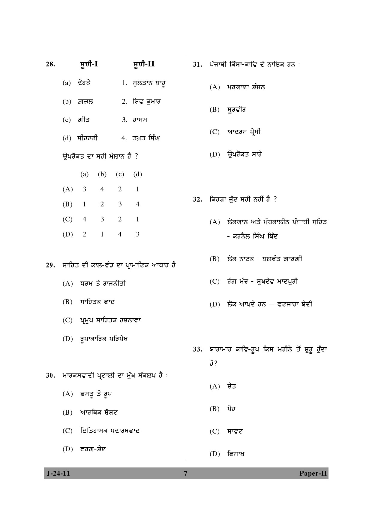 UGC NET Punjabi Question Paper II June 2011 7