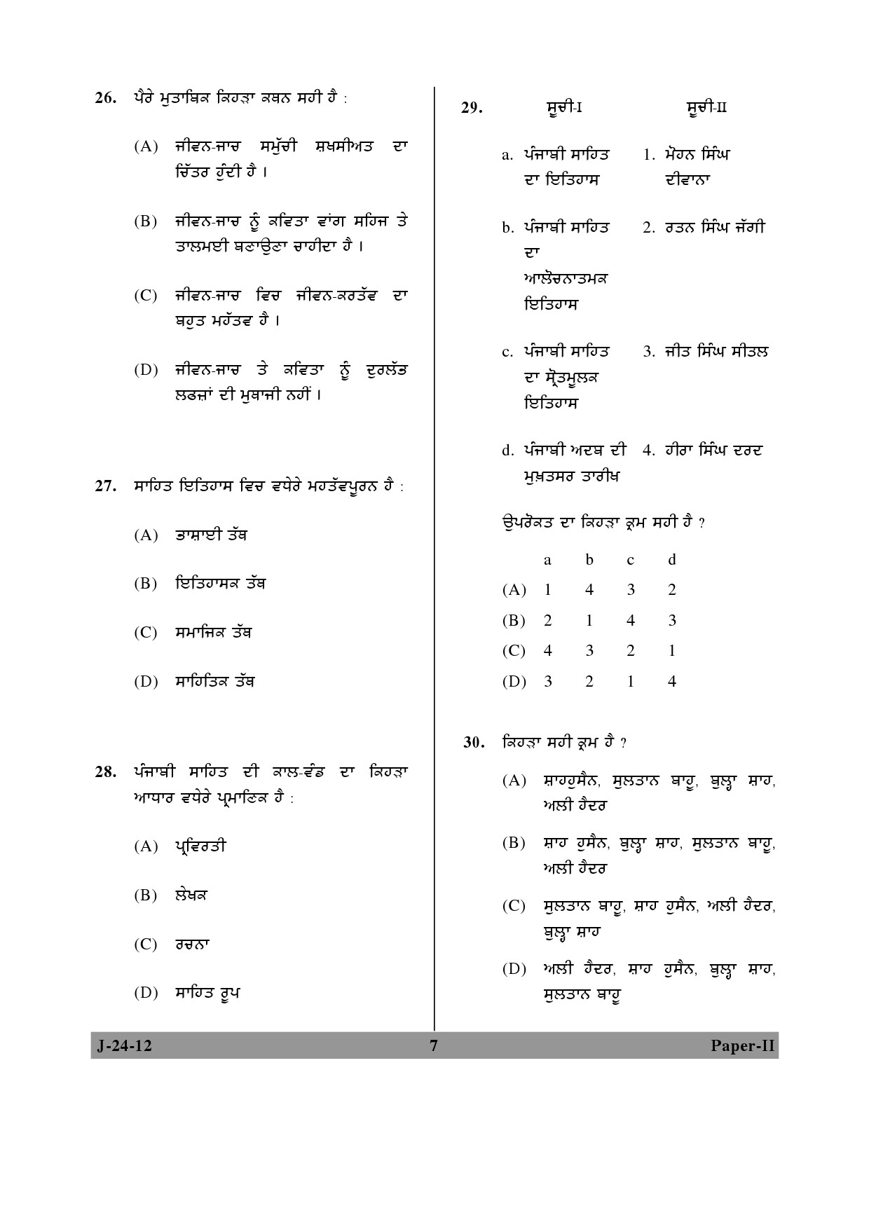 UGC NET Punjabi Question Paper II June 2012 7