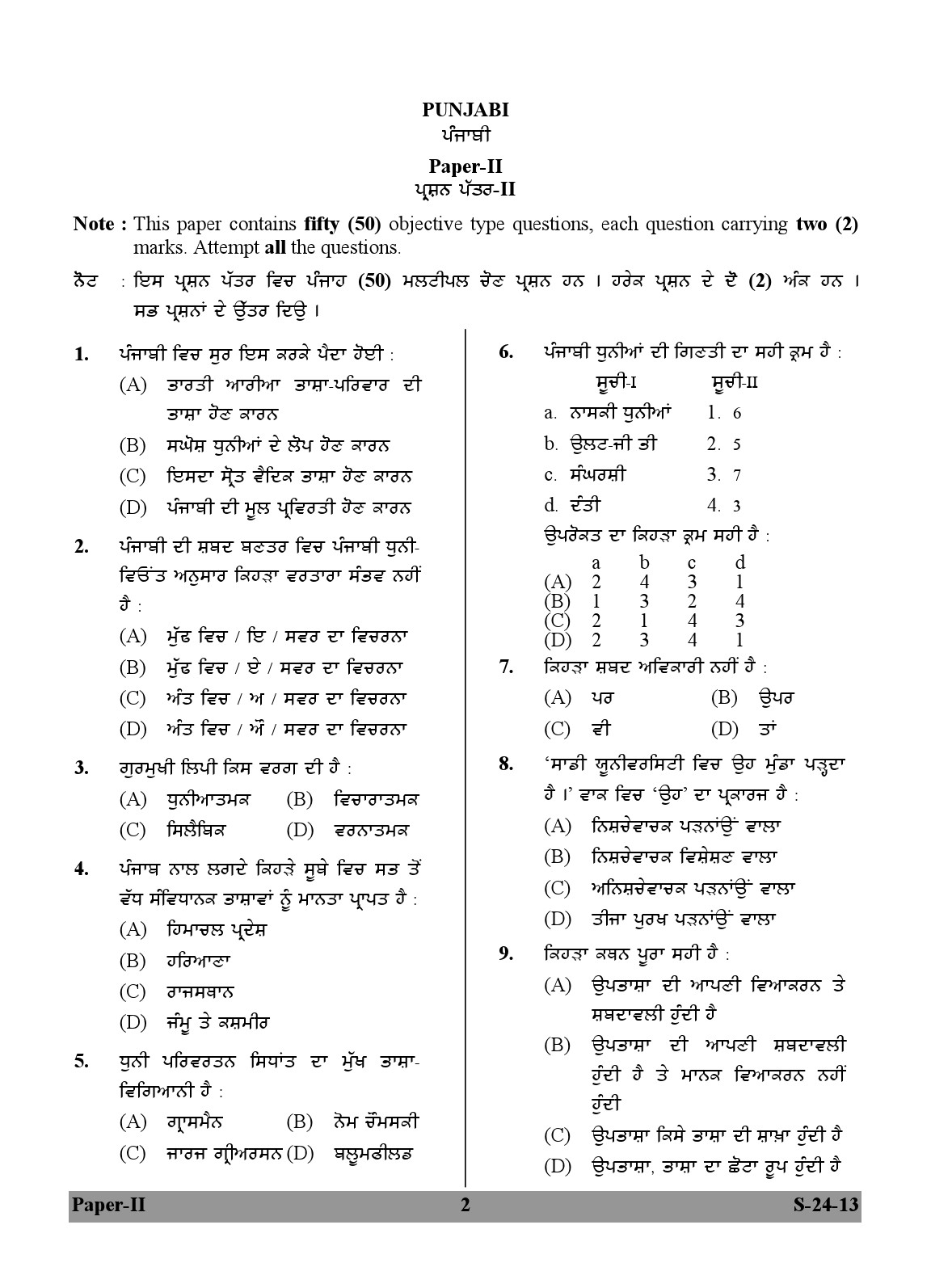 UGC NET Punjabi Question Paper II June 2013 2