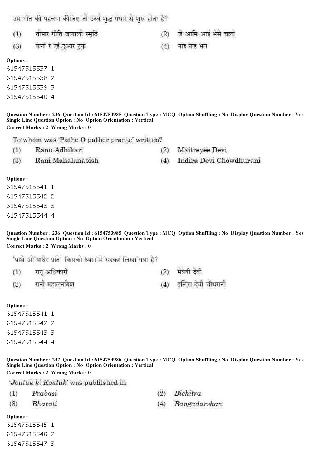 UGC NET Music Rabindra Sangeet Question Paper December 2019 198