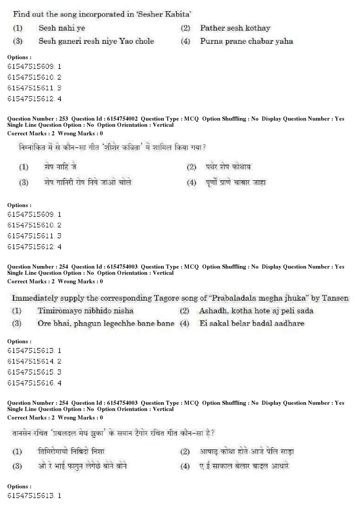 UGC NET Music Rabindra Sangeet Question Paper December 2019 208