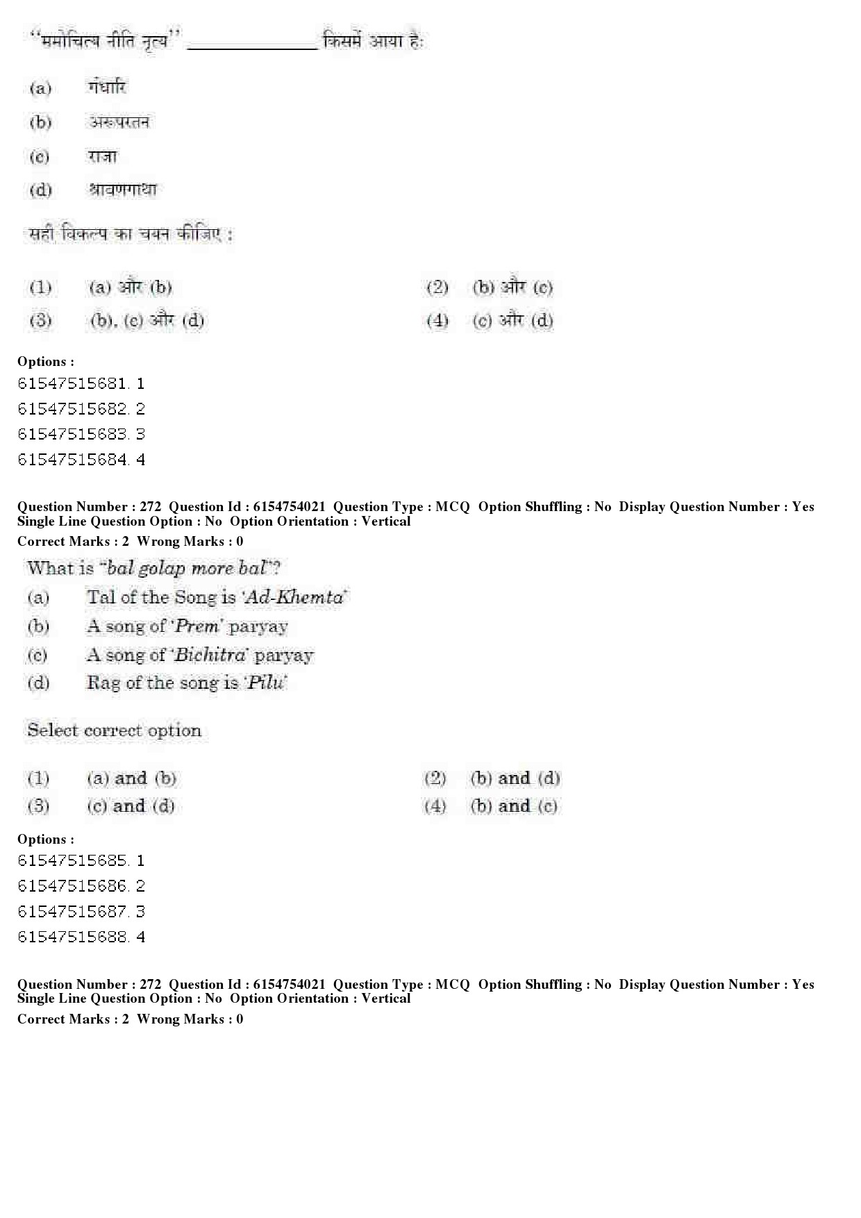 UGC NET Music Rabindra Sangeet Question Paper December 2019 222