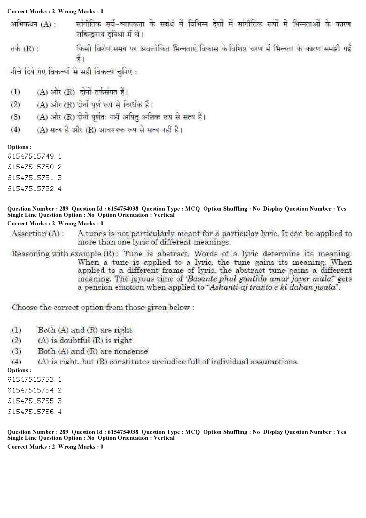 UGC NET Music Rabindra Sangeet Question Paper December 2019 244