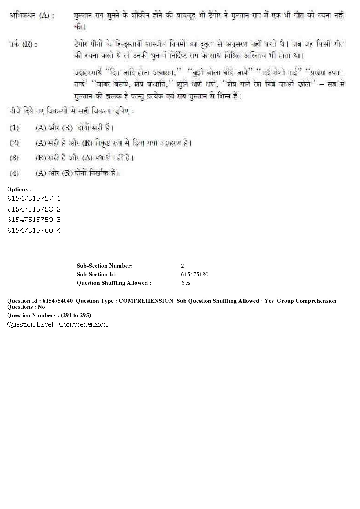 UGC NET Music Rabindra Sangeet Question Paper December 2019 246