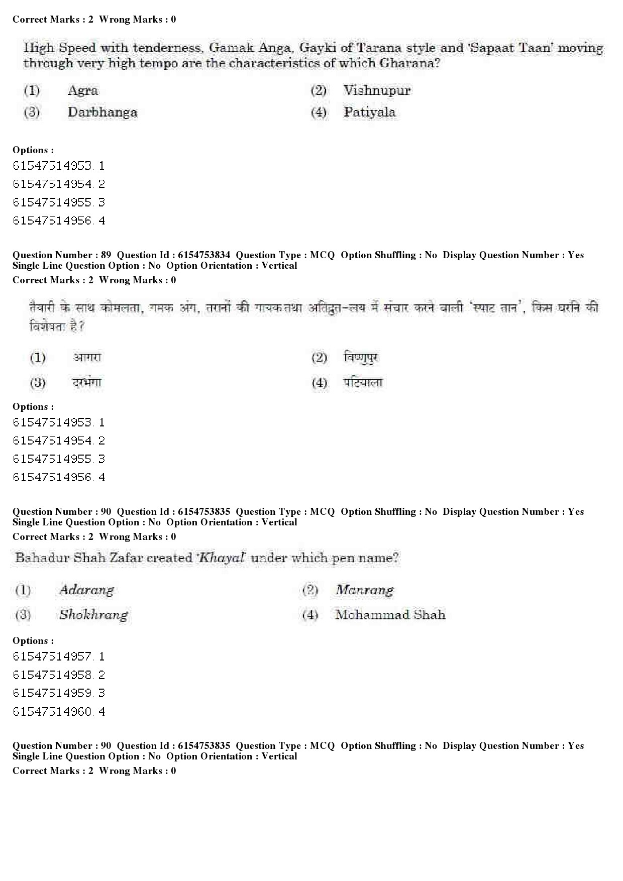 UGC NET Music Rabindra Sangeet Question Paper December 2019 68