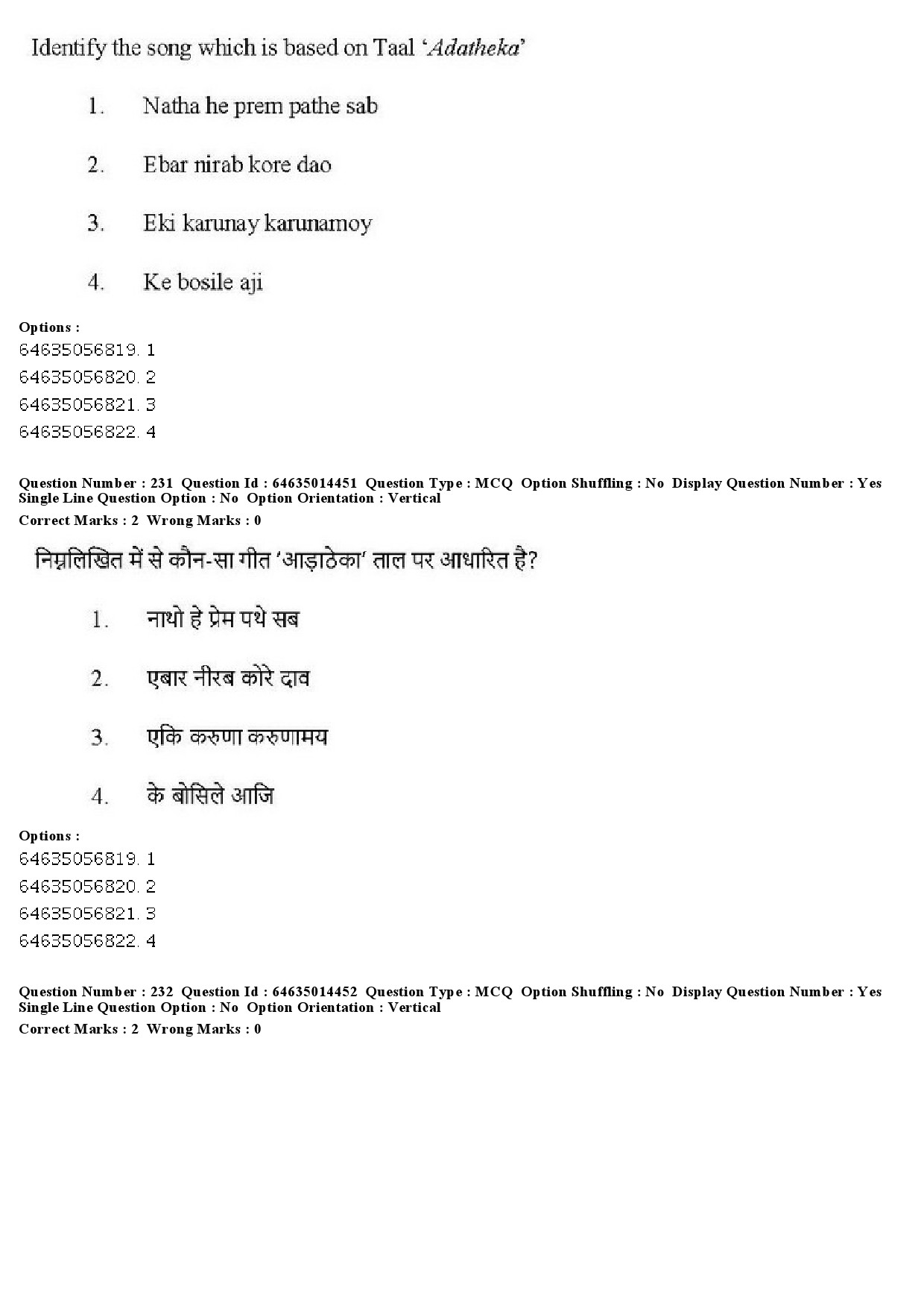 UGC NET Music Rabindra Sangeet Question Paper June 2019 184