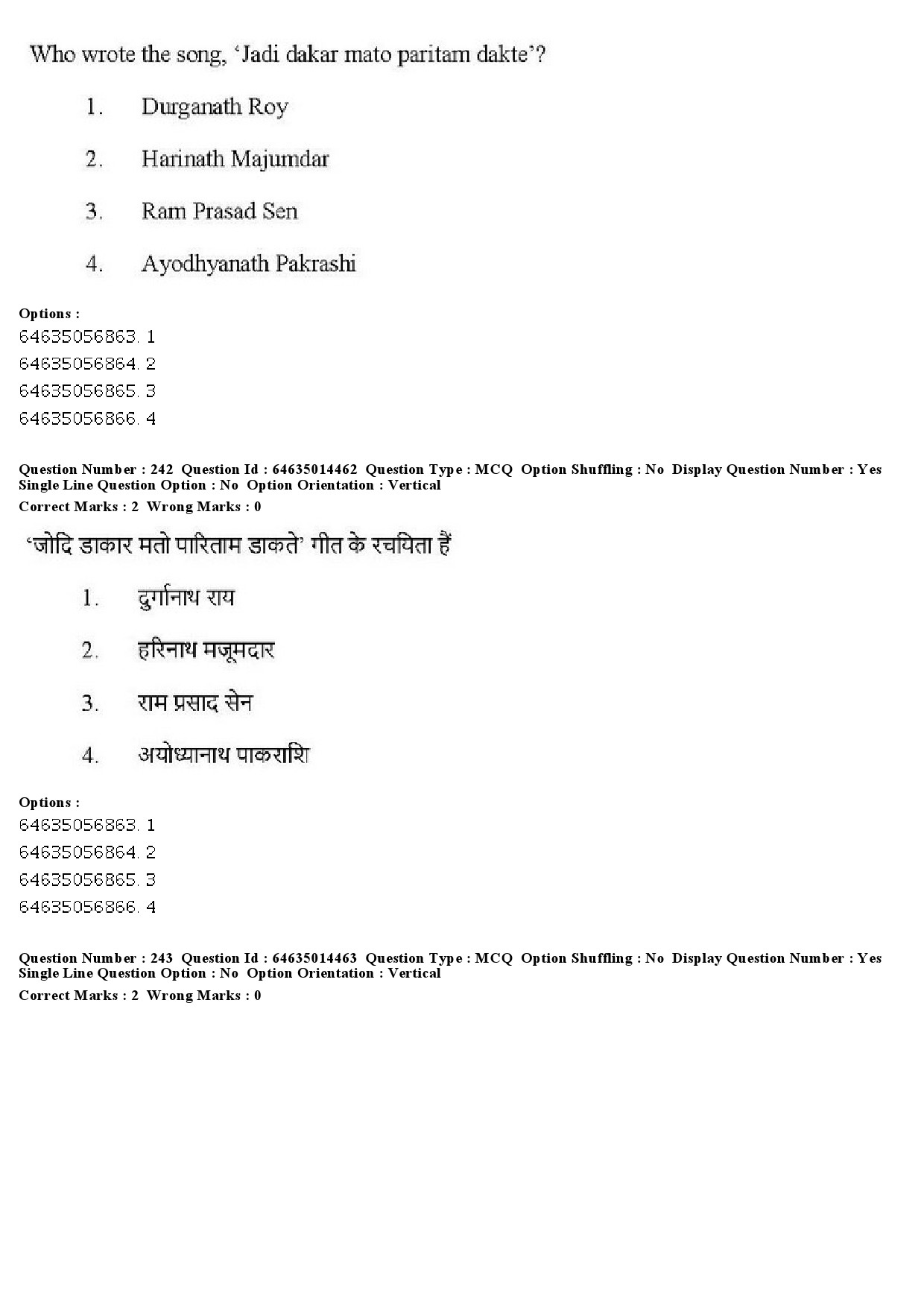 UGC NET Music Rabindra Sangeet Question Paper June 2019 195