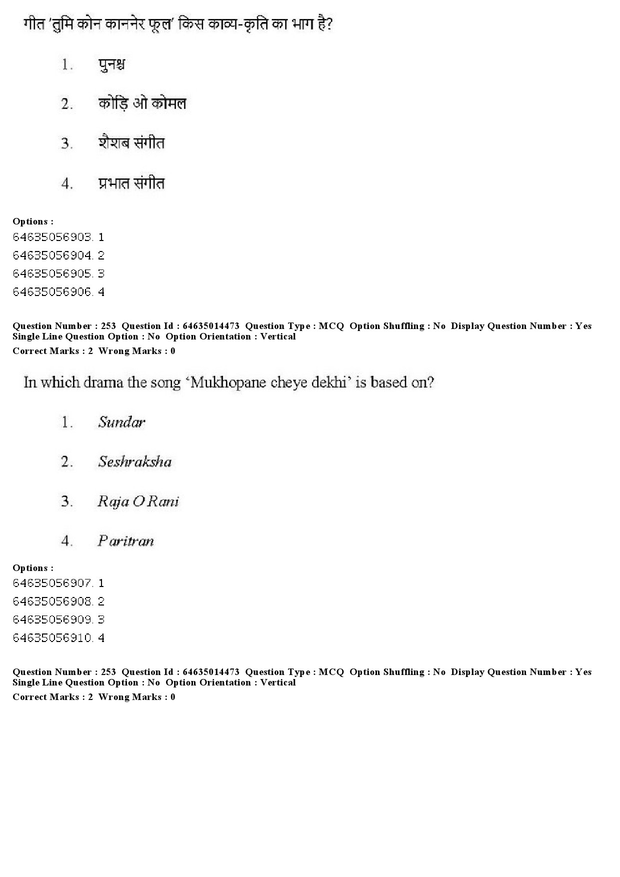 UGC NET Music Rabindra Sangeet Question Paper June 2019 209