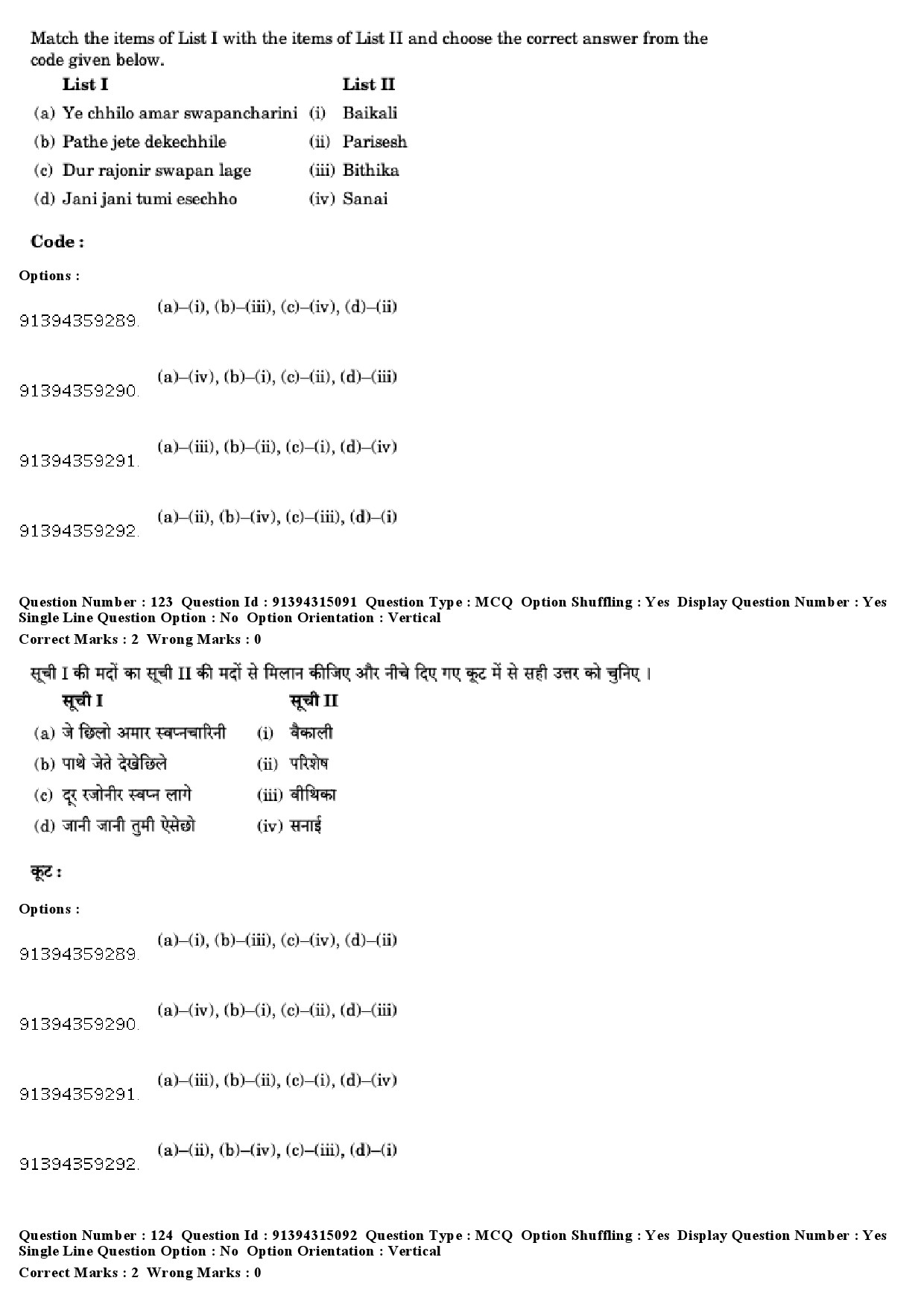 UGC NET Rabindra Sangeet Question Paper December 2018 103