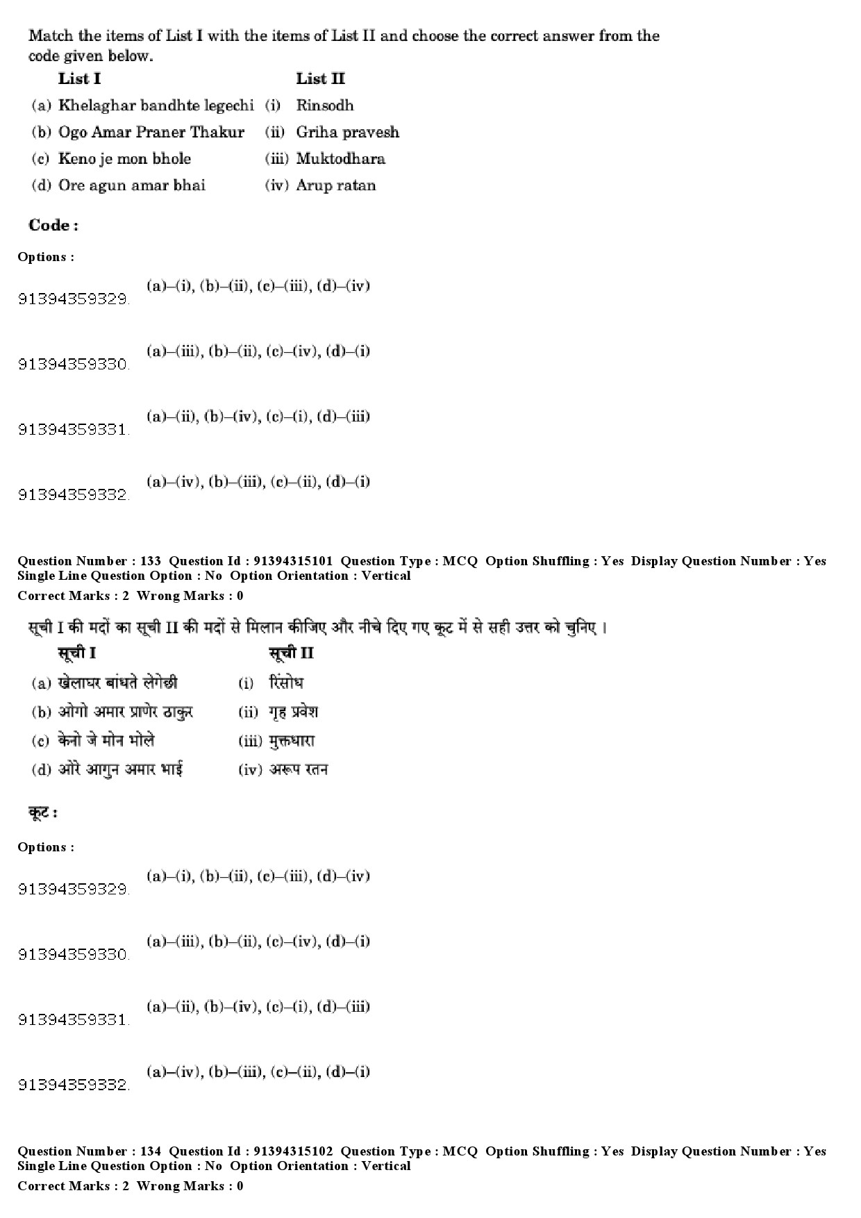 UGC NET Rabindra Sangeet Question Paper December 2018 113