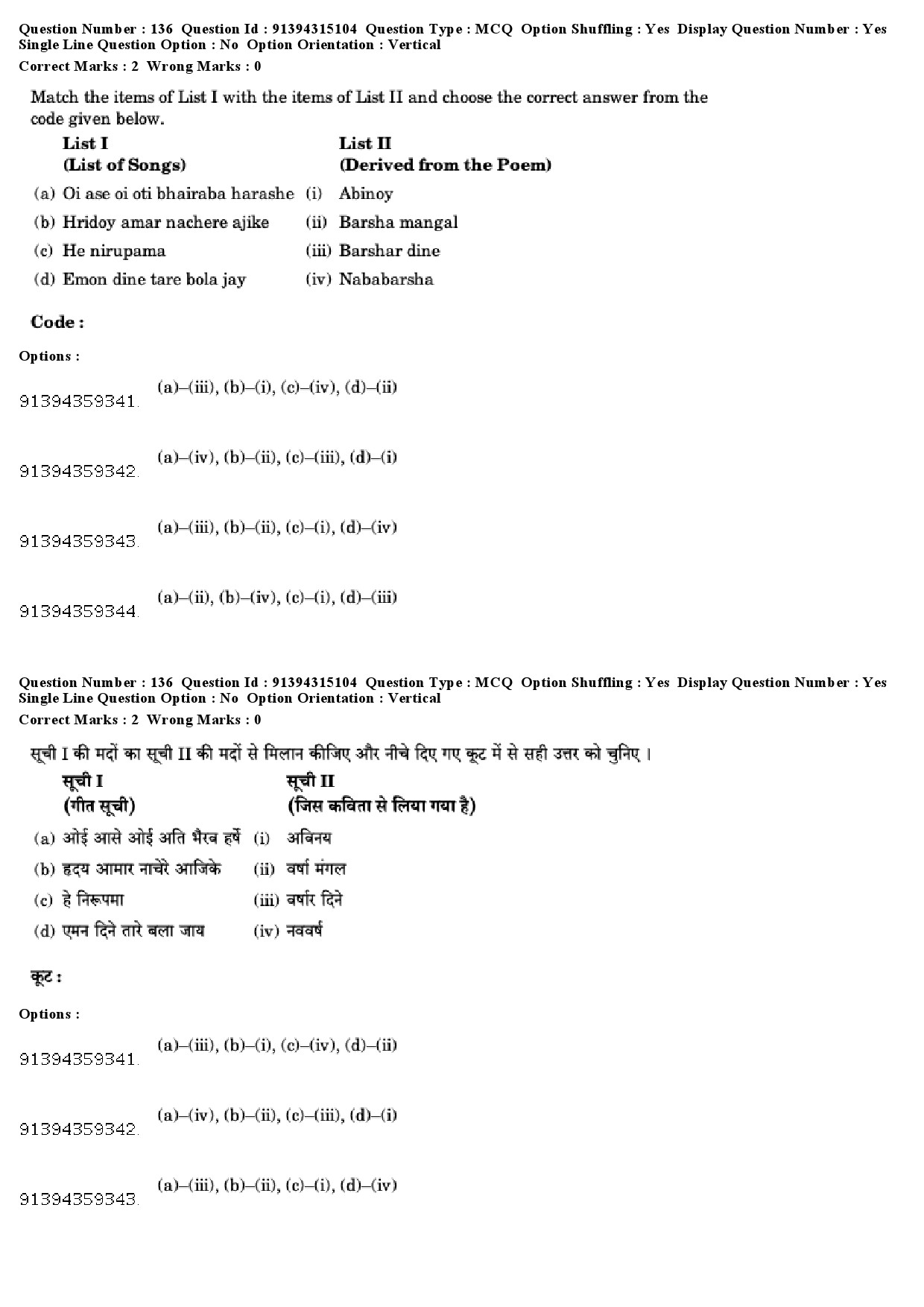 UGC NET Rabindra Sangeet Question Paper December 2018 116