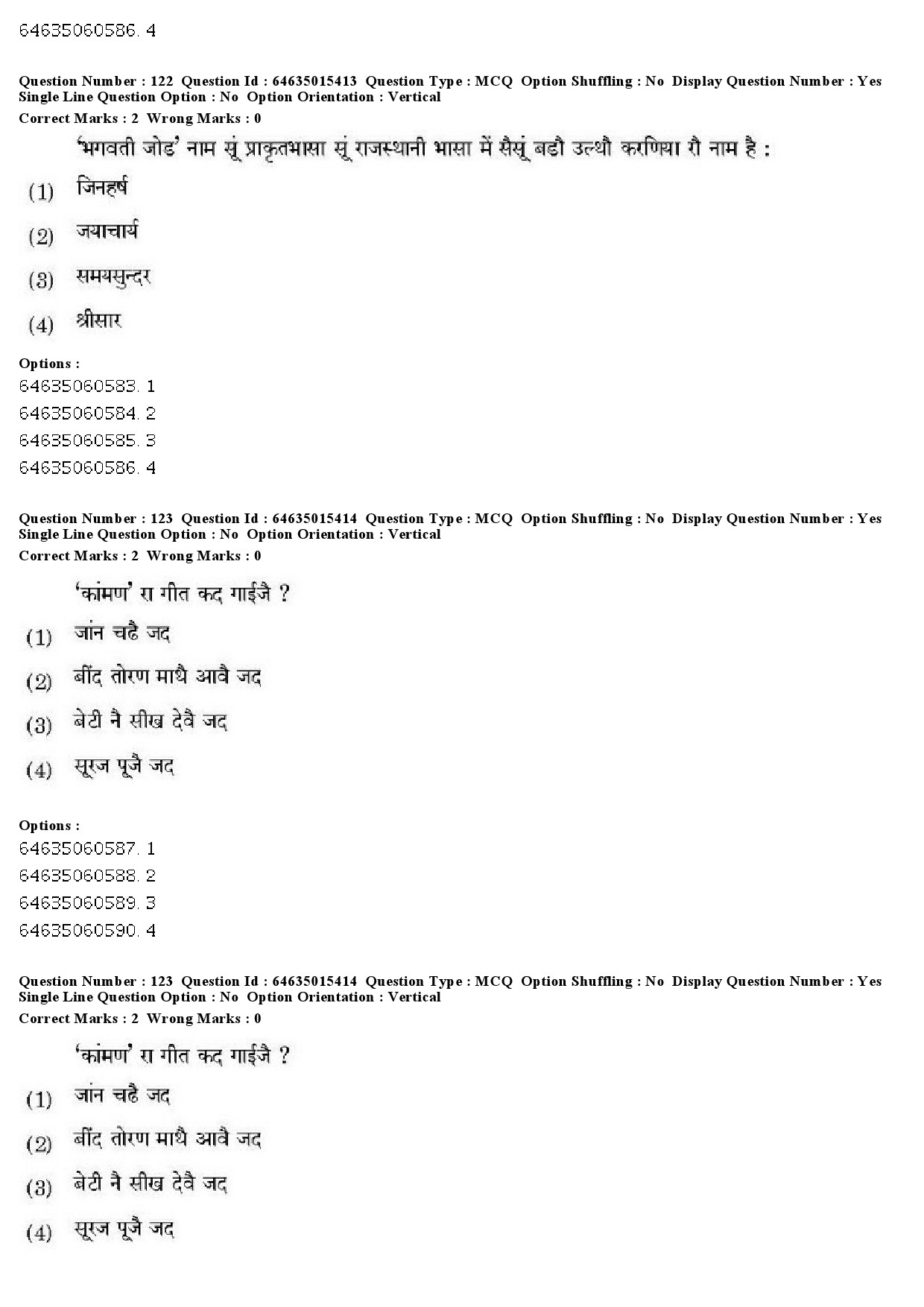 UGC NET Rajasthani Question Paper June 2019 116