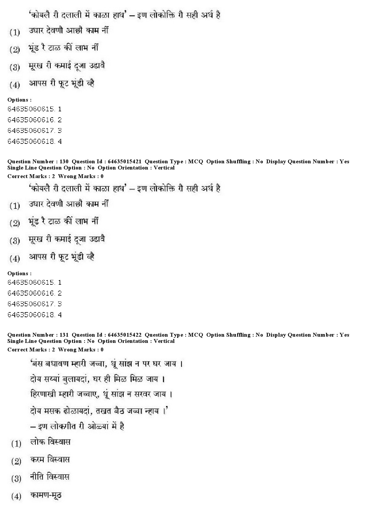 UGC NET Rajasthani Question Paper June 2019 122