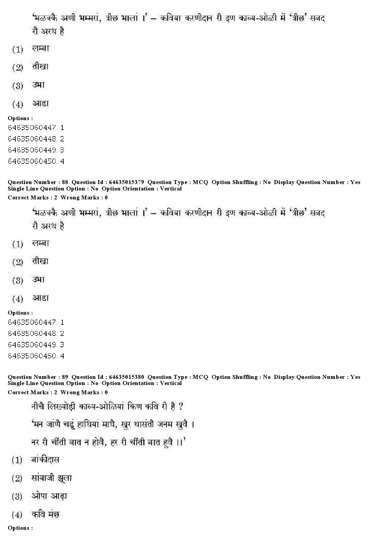 UGC NET Rajasthani Question Paper June 2019 77