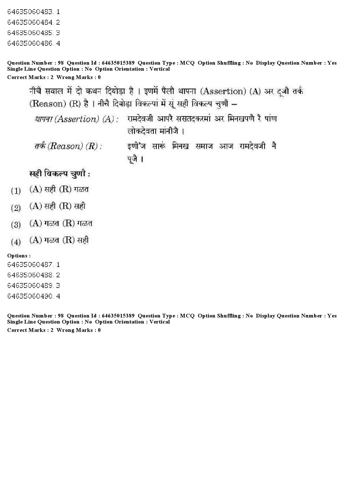 UGC NET Rajasthani Question Paper June 2019 87