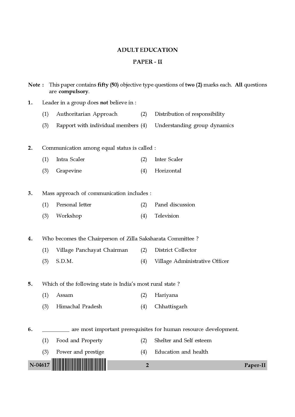 Adult Education Paper II November 2017 in English 2