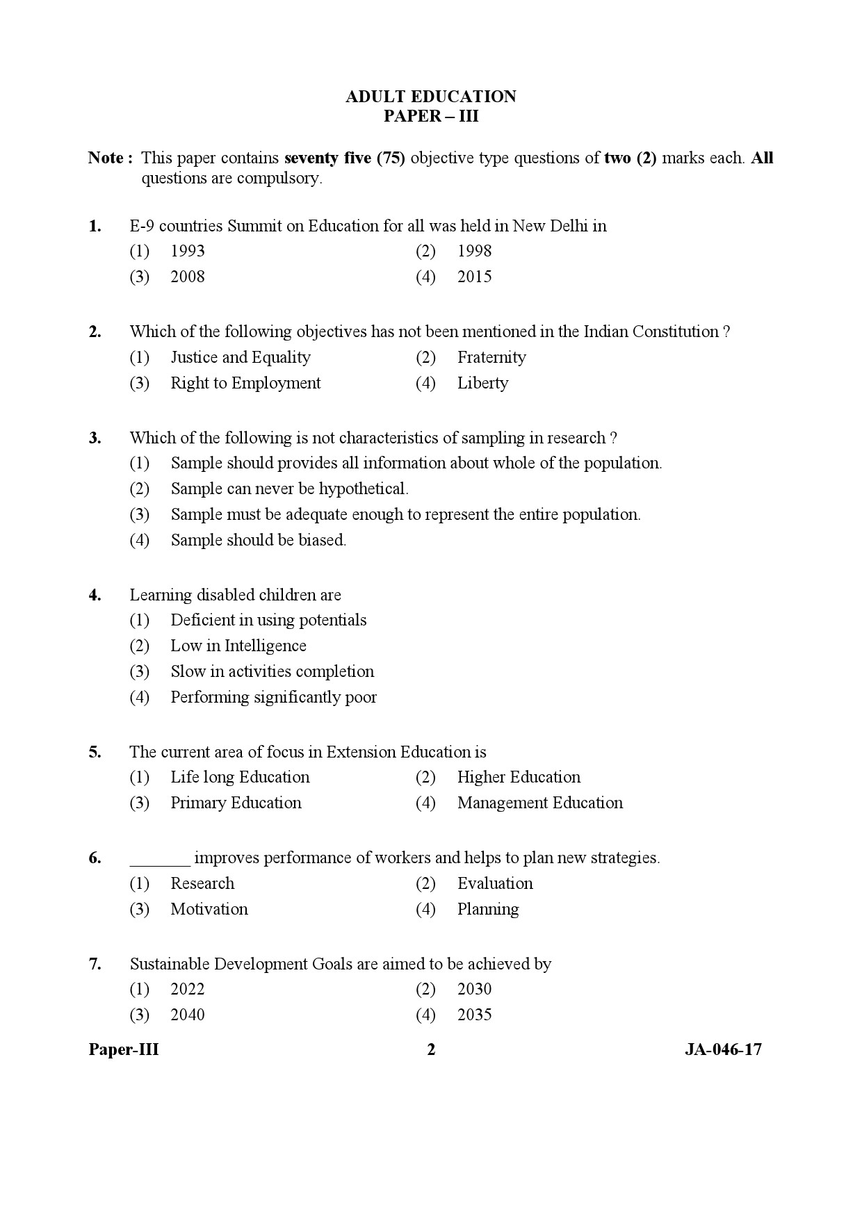 Adult Education Paper III January 2017 in English 2