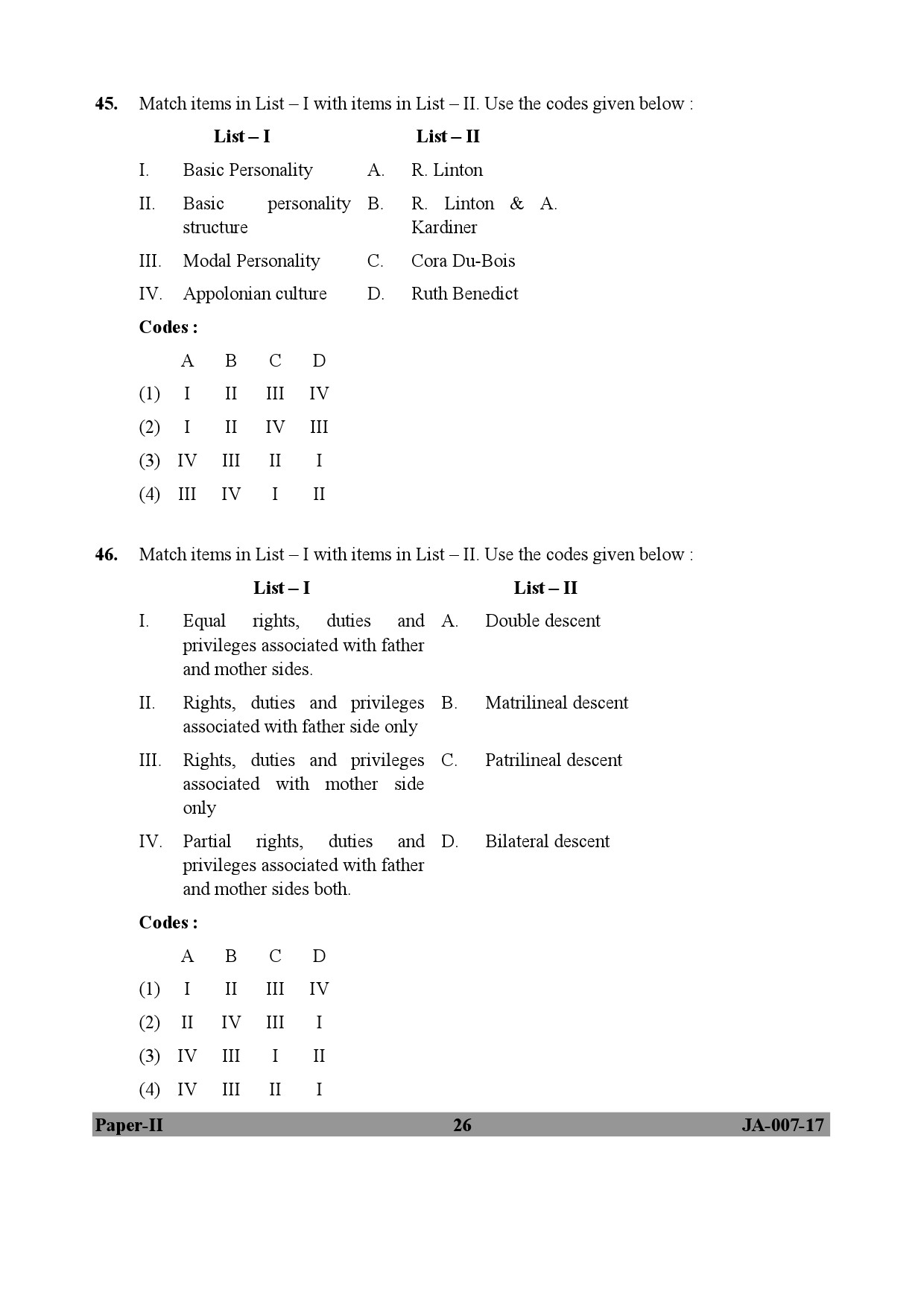 Anthropology Paper II January 2017 in English 14