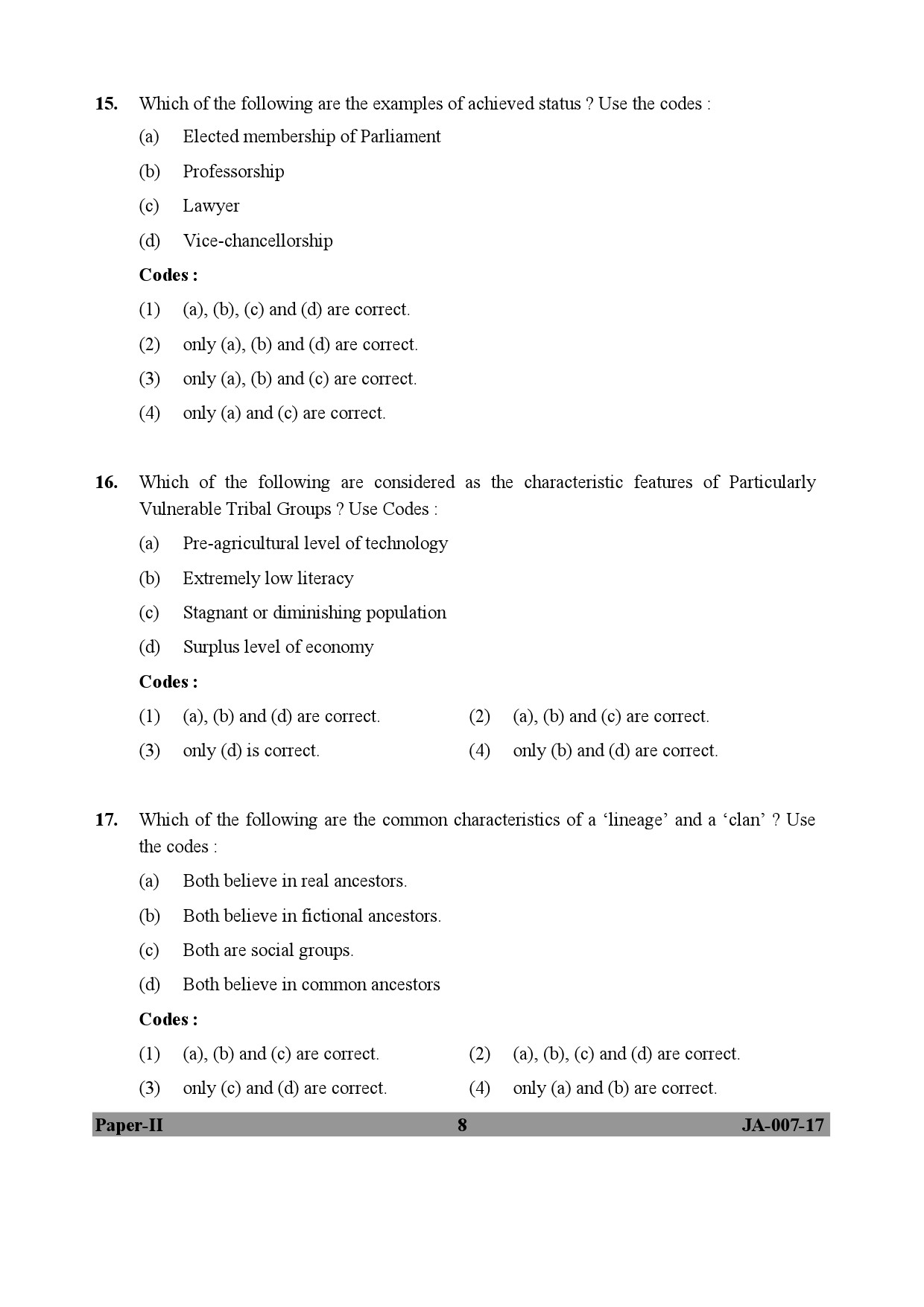 Anthropology Paper II January 2017 in English 5