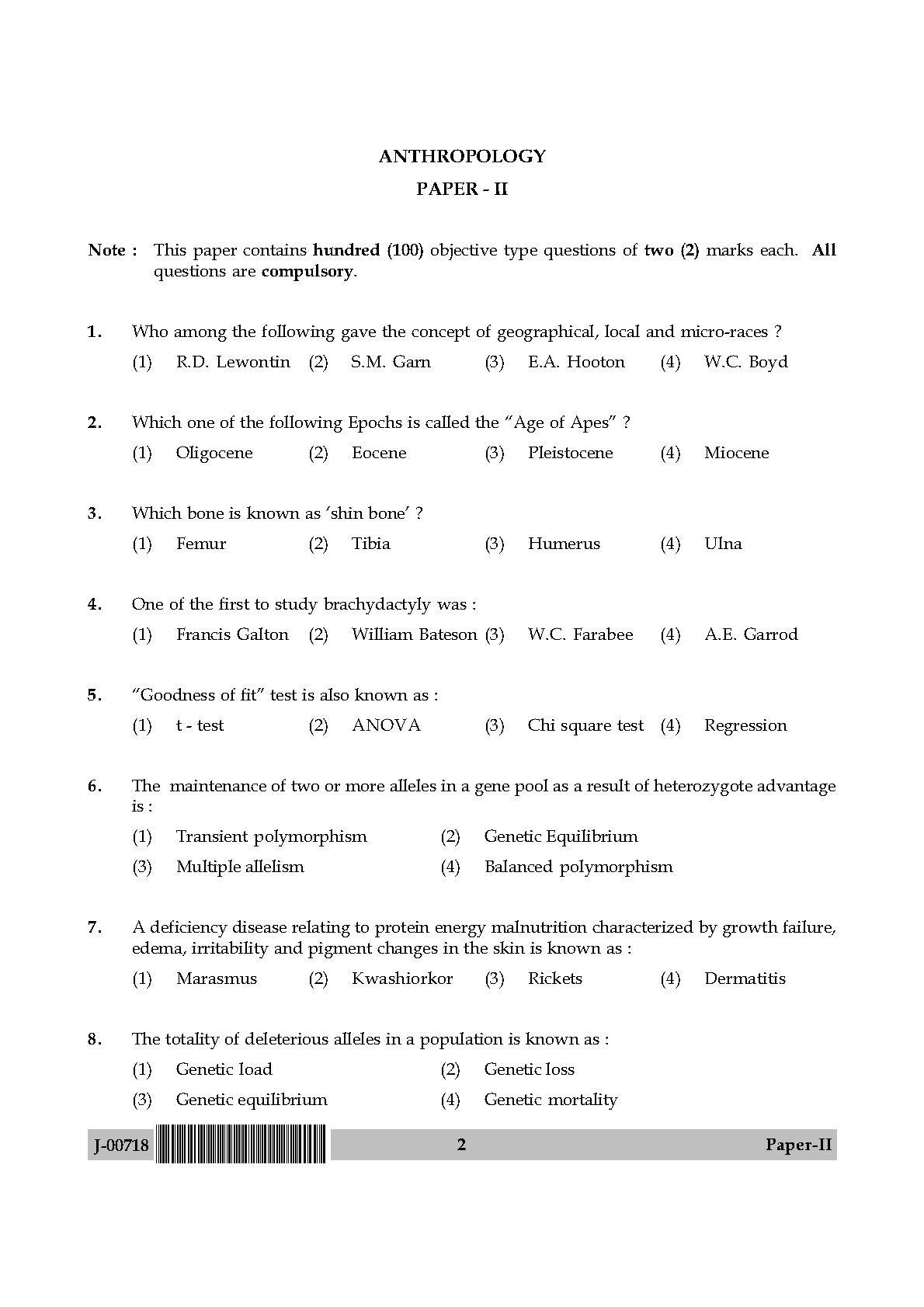 Anthropology Paper II July 2018 in English 2