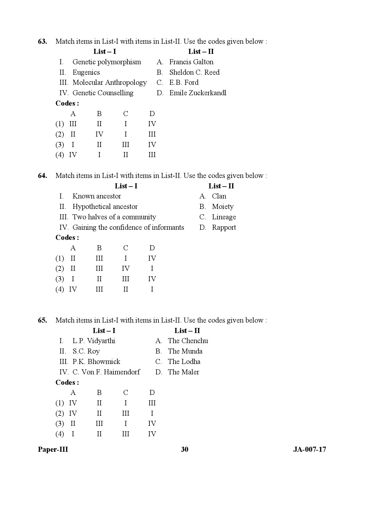 Anthropology Paper III January 2017 in English 16