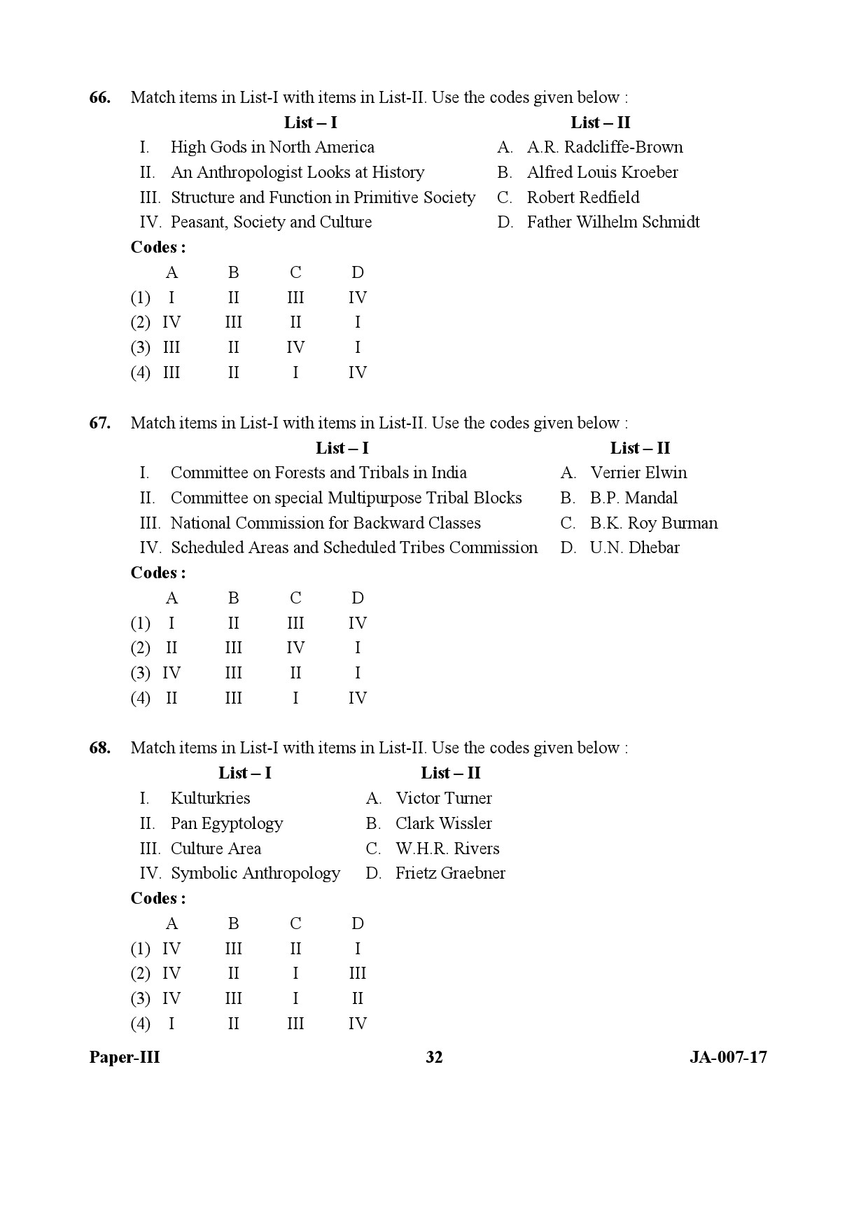 Anthropology Paper III January 2017 in English 17