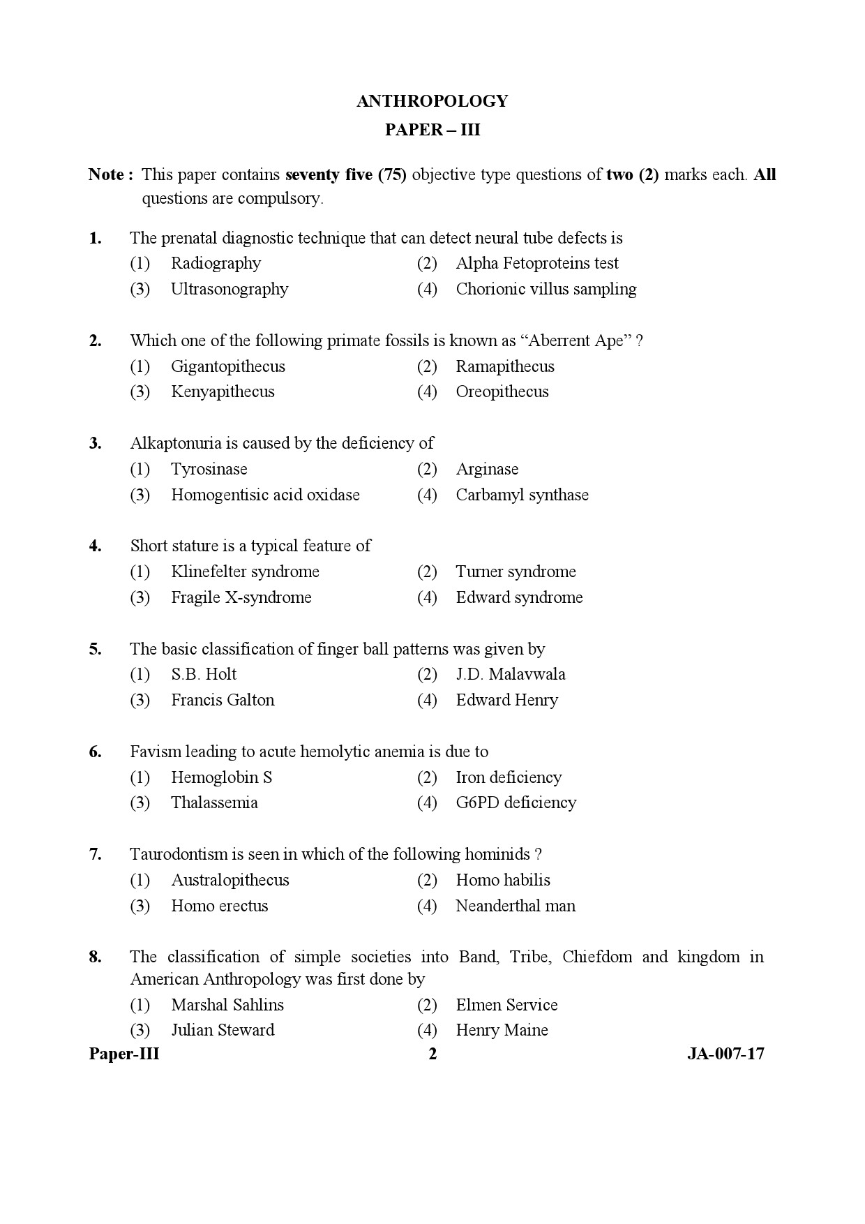 Anthropology Paper III January 2017 in English 2