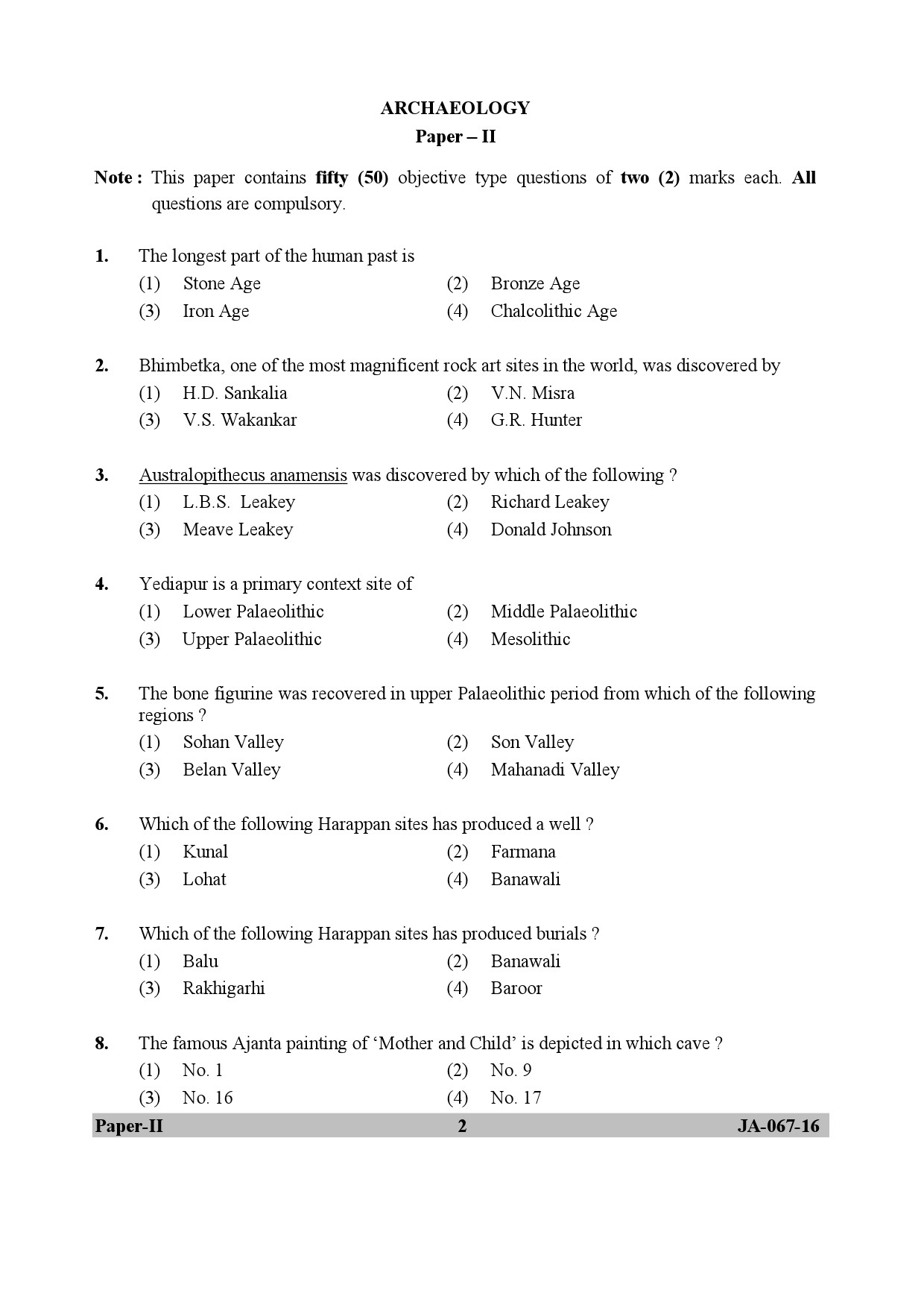 Archaeology Paper II January 2017 in English 2